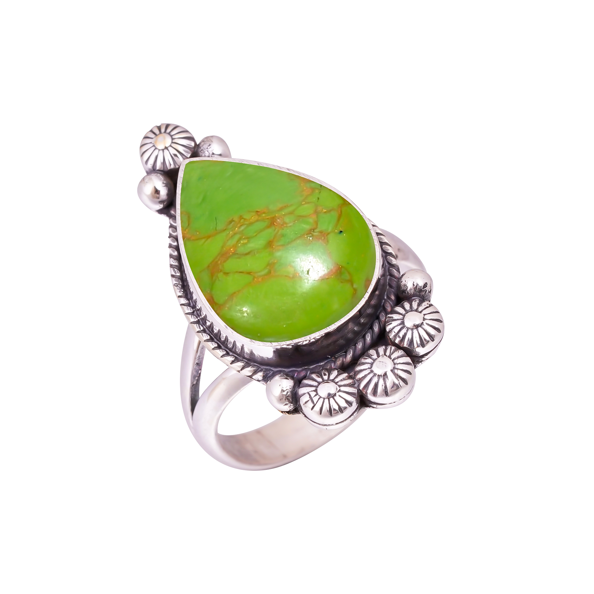 Copper Green Turquoise - Simulated Gemstone 925 Sterling Silver Ring