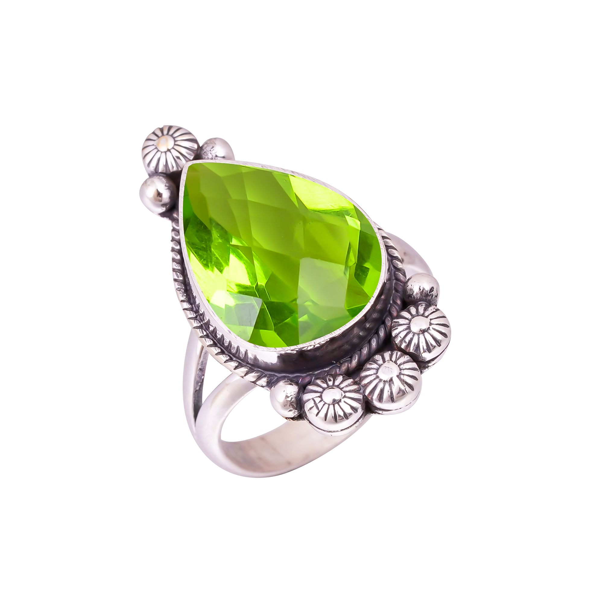 Peridot - Simulated Gemstone 925 Sterling Silver Ring