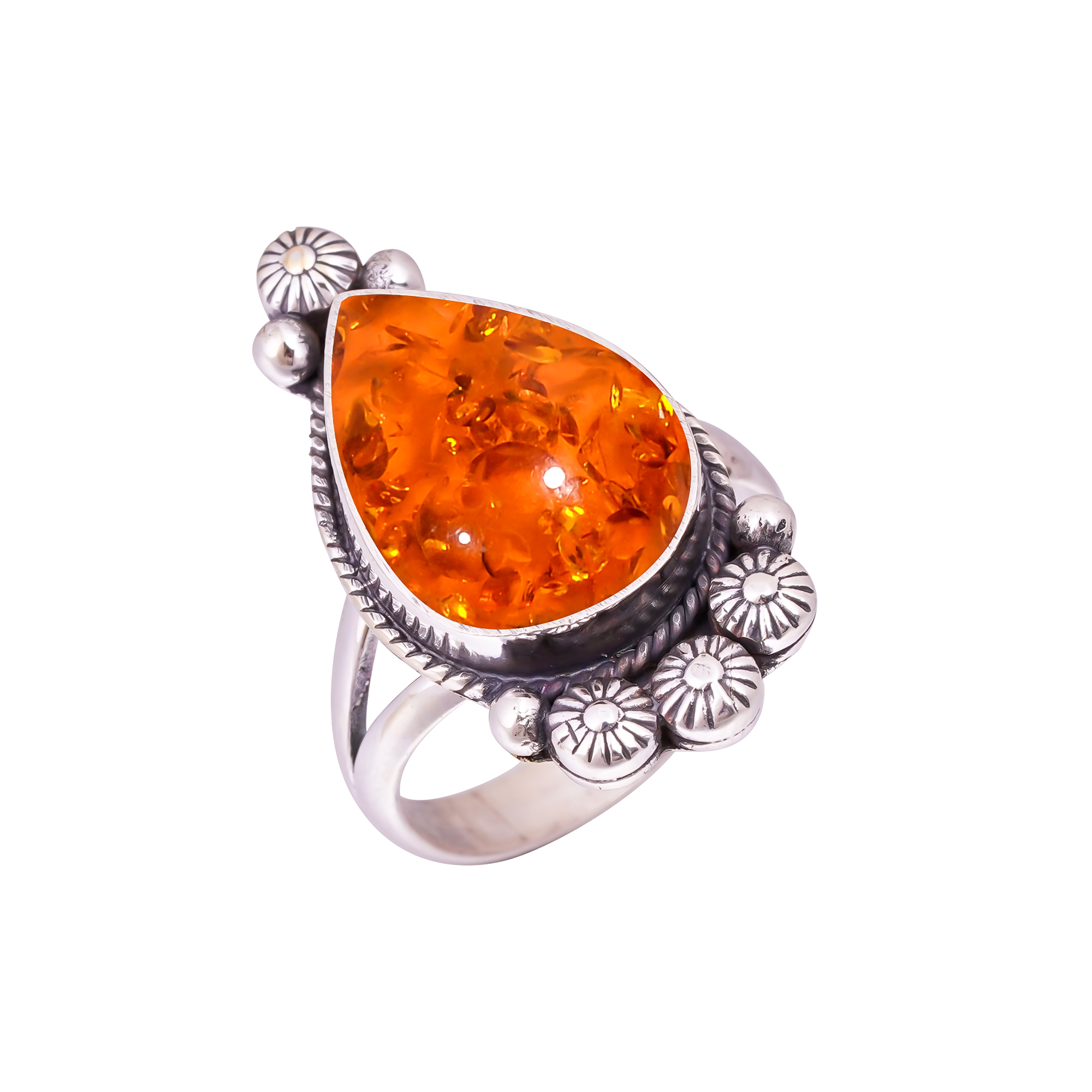 Amber - Simulated Gemstone 925 Sterling Silver Ring