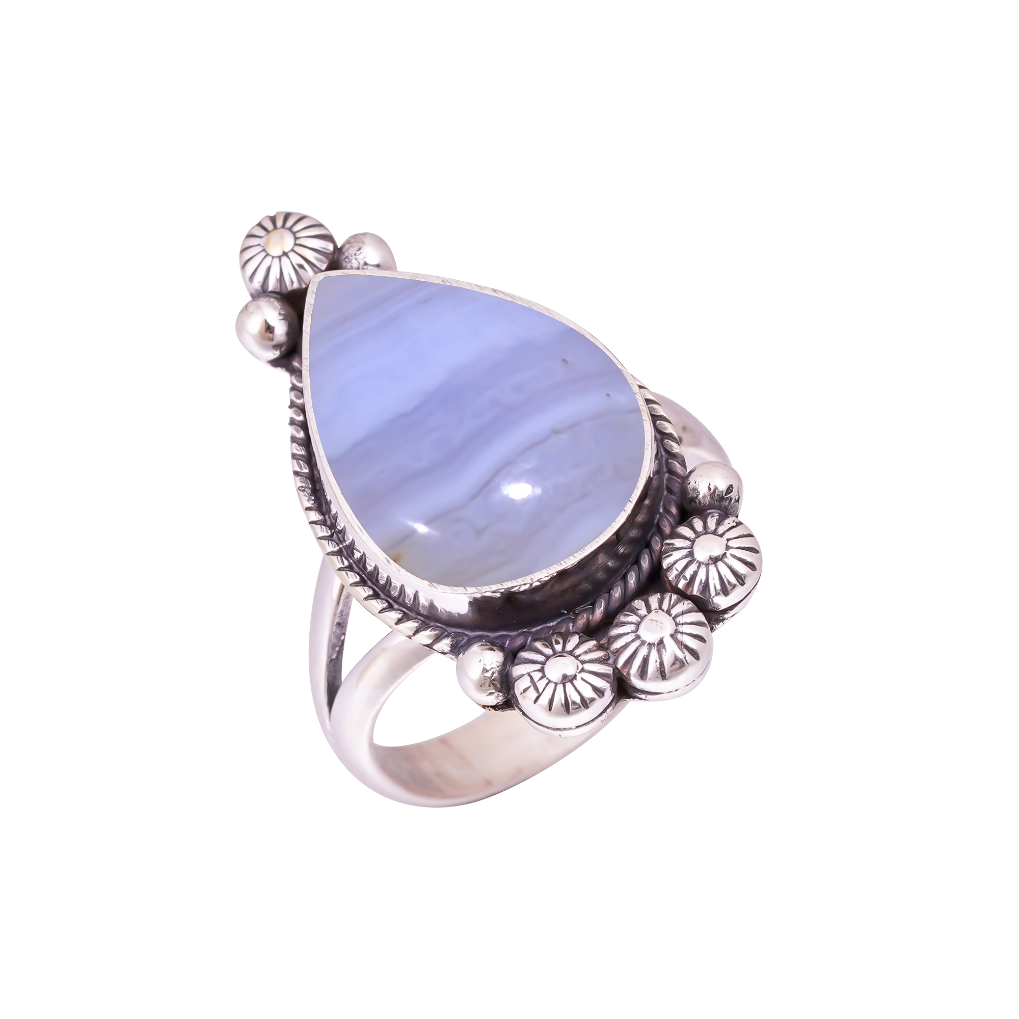 Blue Lace Agate - Namibia Gemstone 925 Sterling Silver Ring