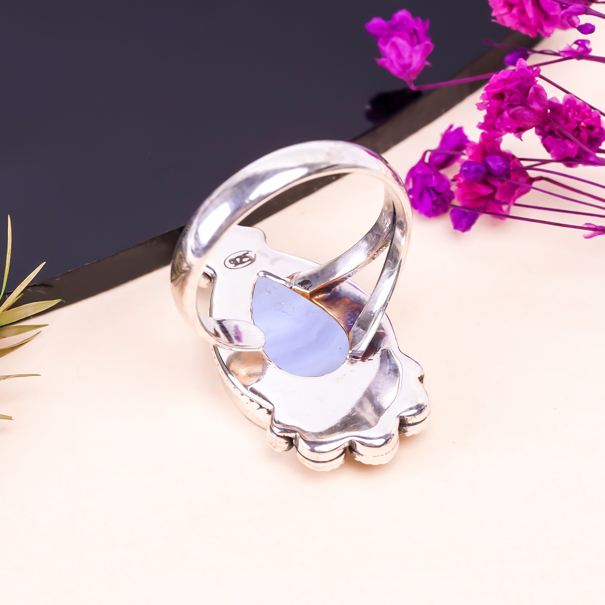 Blue Lace Agate - Namibia Gemstone 925 Sterling Silver Ring