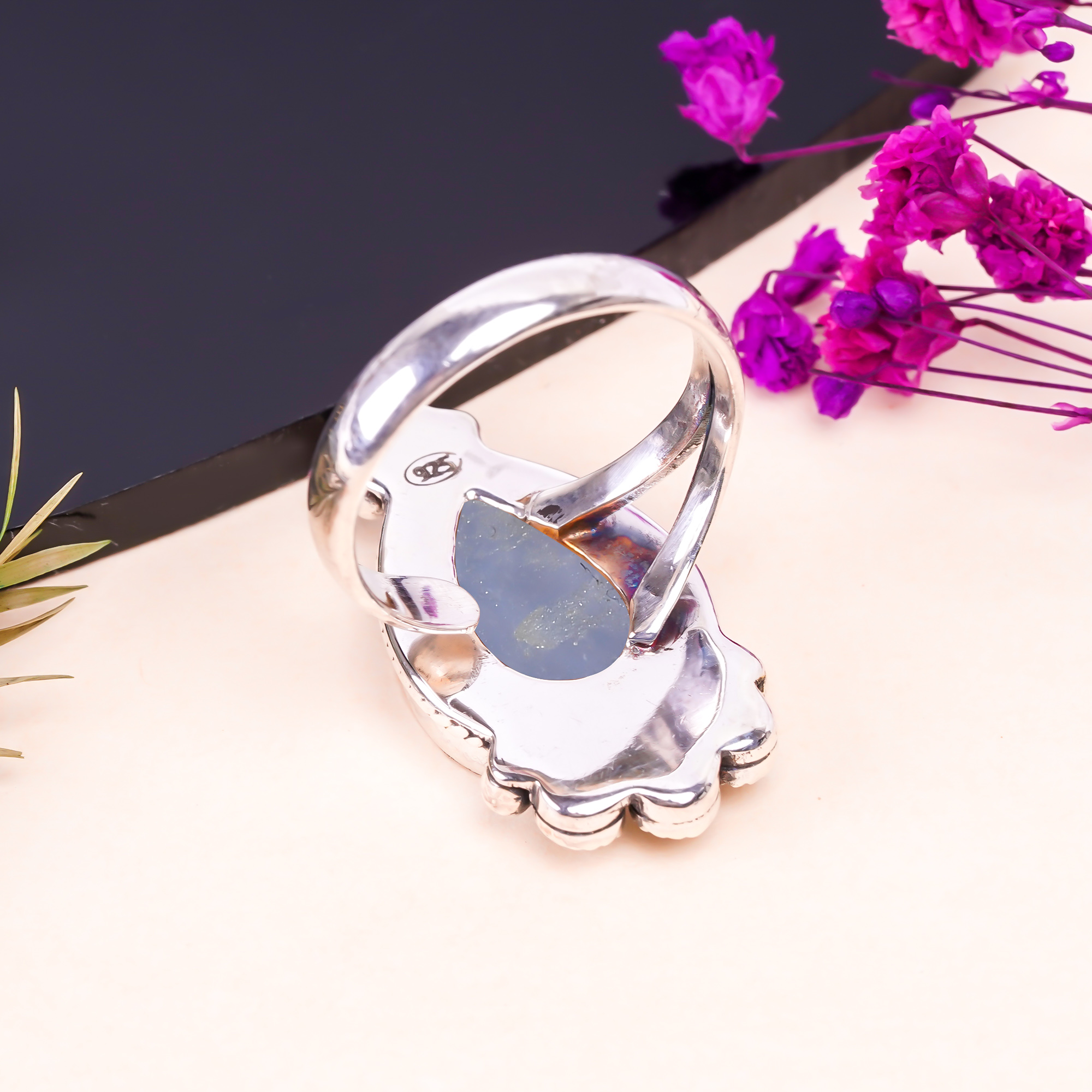 Black Titanium Agate Drusy Gemstone 925 Sterling Silver Ring