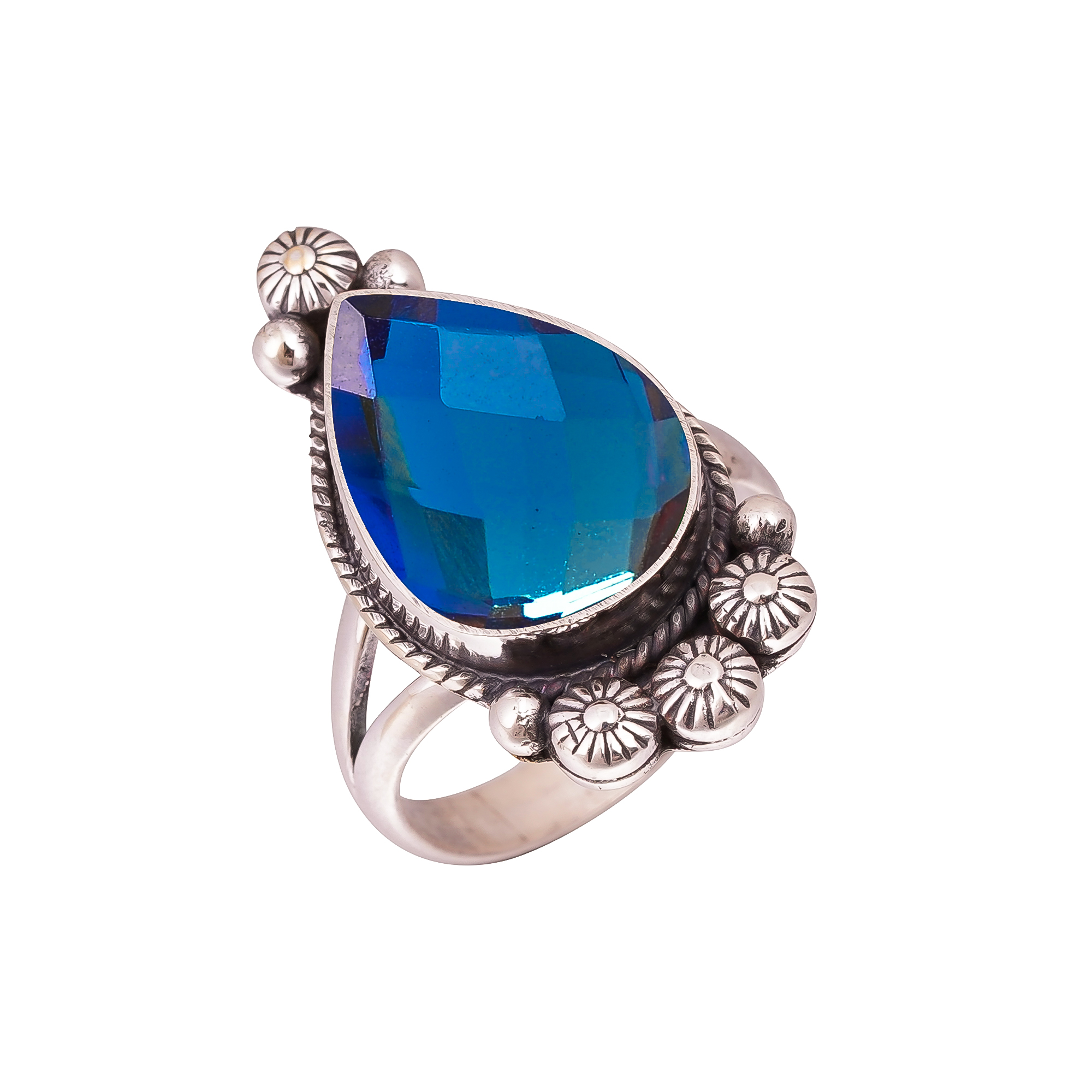 Black Rainbow Mystic Fire Topaz - Simulated Gemstone 925 Sterling Silver Ring