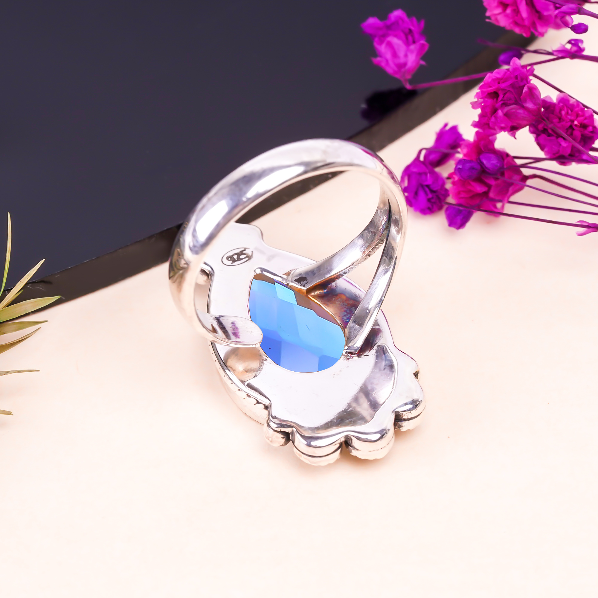 Black Rainbow Mystic Fire Topaz - Simulated Gemstone 925 Sterling Silver Ring
