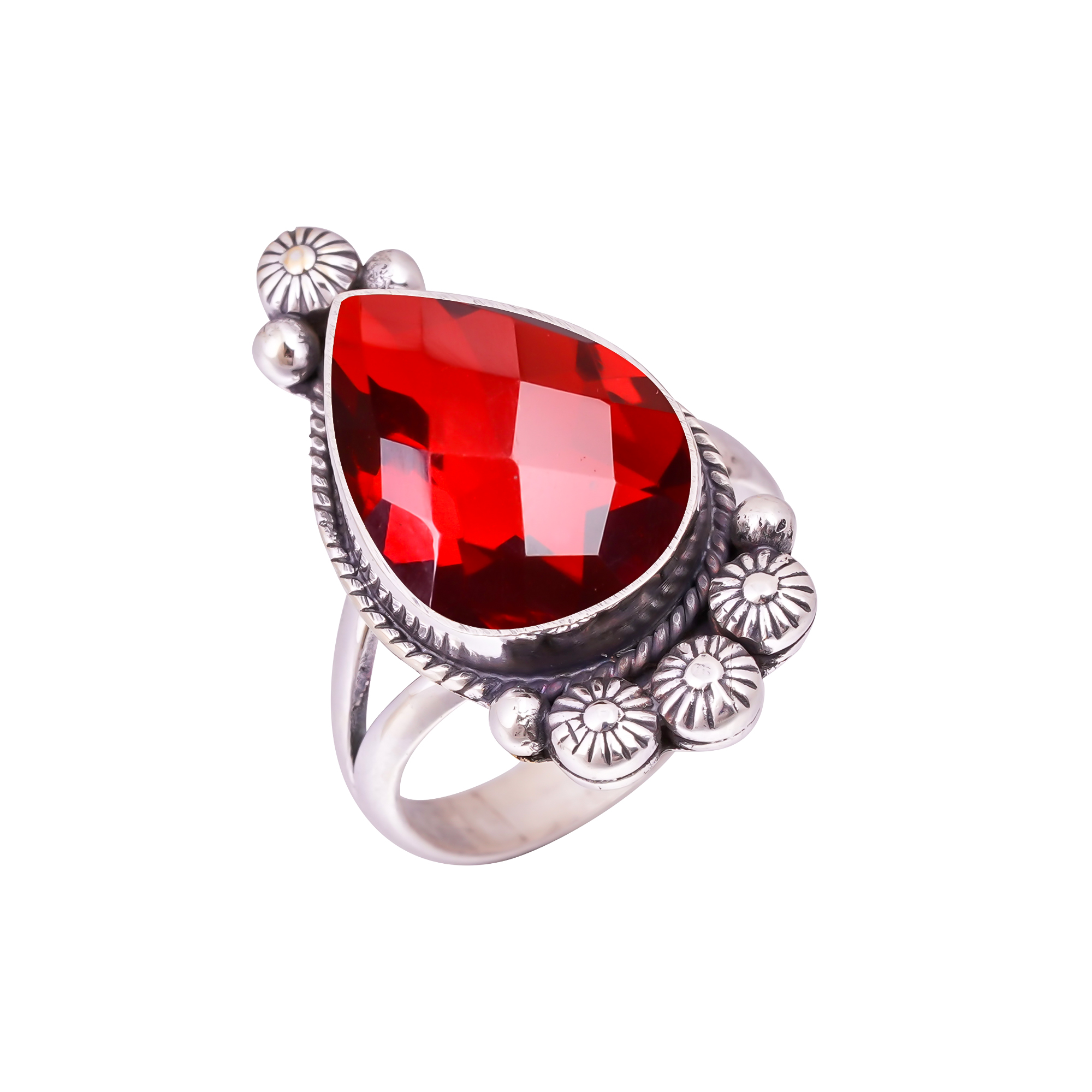 Red Garnet - Simulated Gemstone 925 Sterling Silver Ring