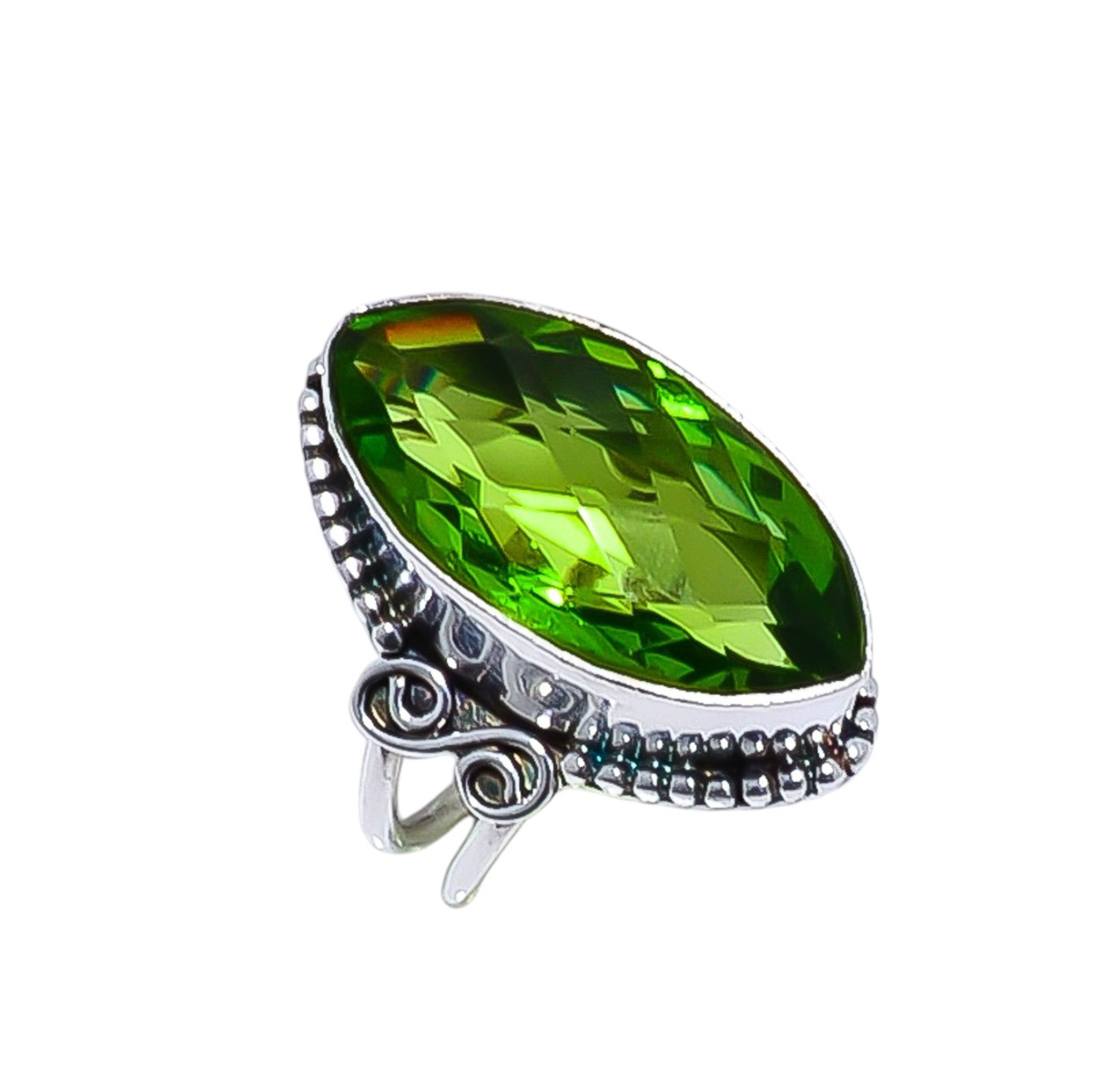 Peridot - Simulated Gemstone 925 Sterling Silver Ring