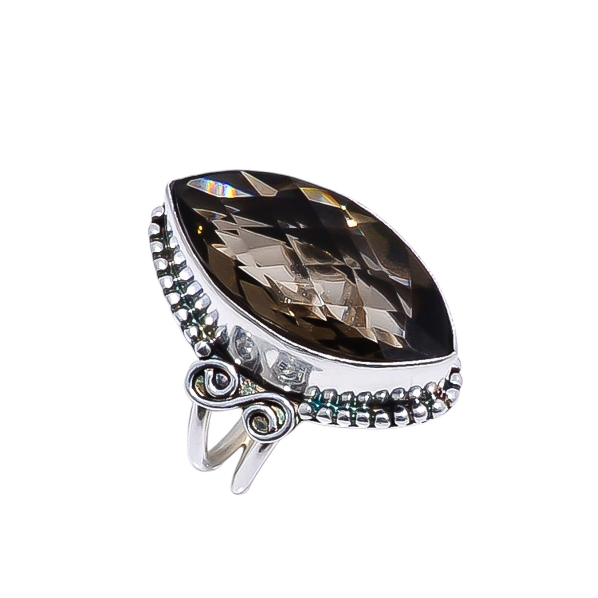 Smokey - Simulated Gemstone 925 Sterling Silver Ring