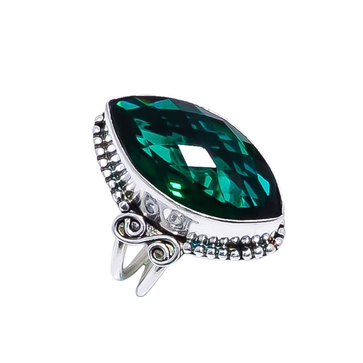 Chrome Diopside - Simulated Gemstone 925 Sterling Silver Ring