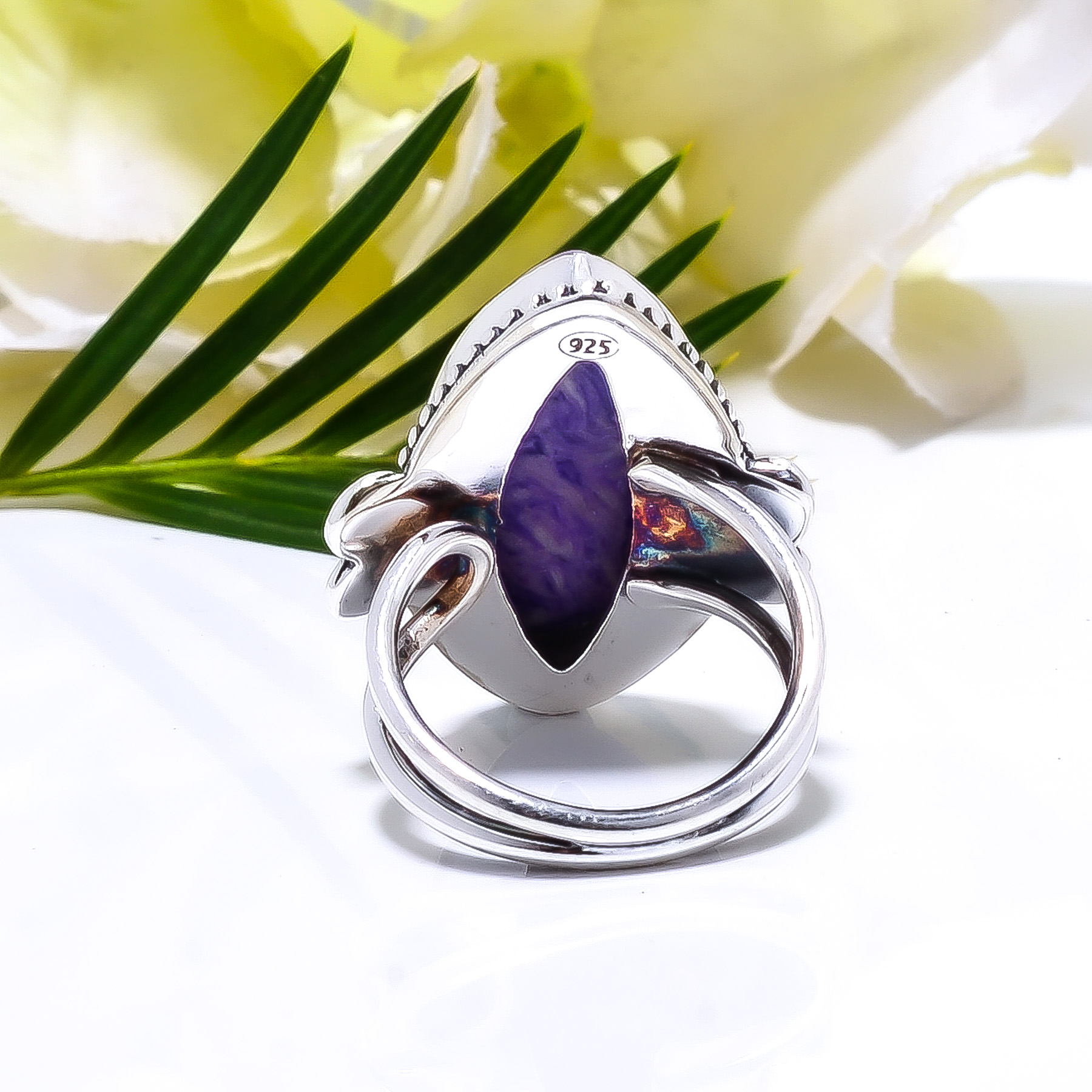 Purple Charoite - Simulated Gemstone 925 Sterling Silver Ring