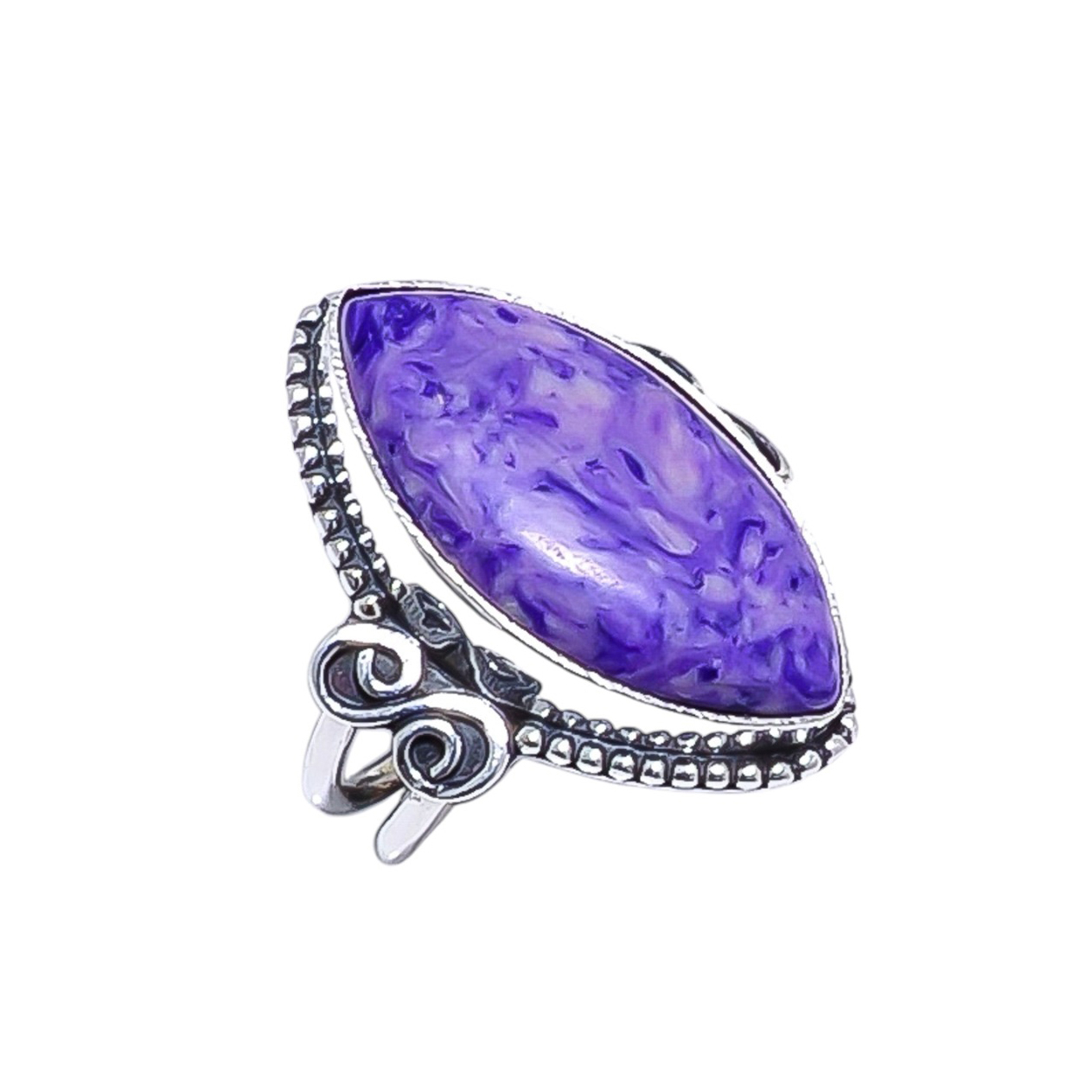 Purple Charoite - Simulated Gemstone 925 Sterling Silver Ring