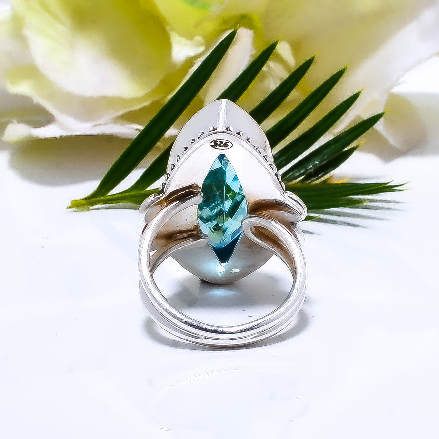 Blue Topaz - Simulated Gemstone 925 Sterling Silver Ring