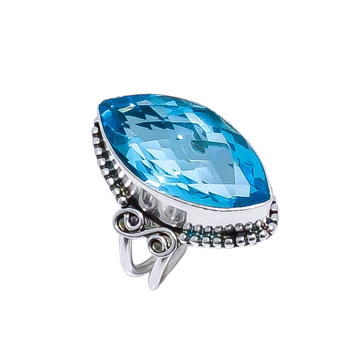 Blue Topaz - Simulated Gemstone 925 Sterling Silver Ring