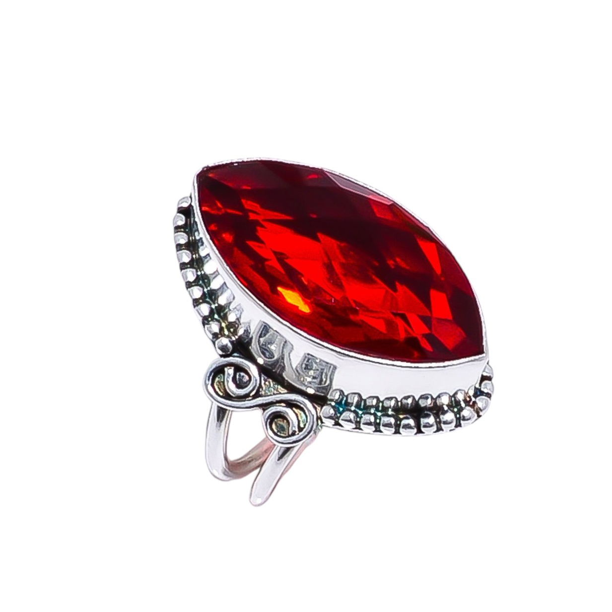 Red Garnet - Simulated Gemstone 925 Sterling Silver Ring