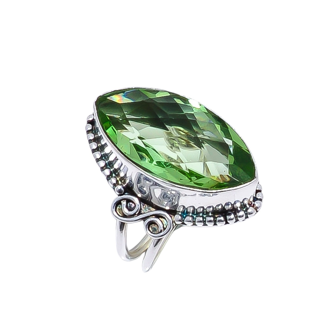 Green Amethyst - Simulated Gemstone 925 Sterling Silver Ring