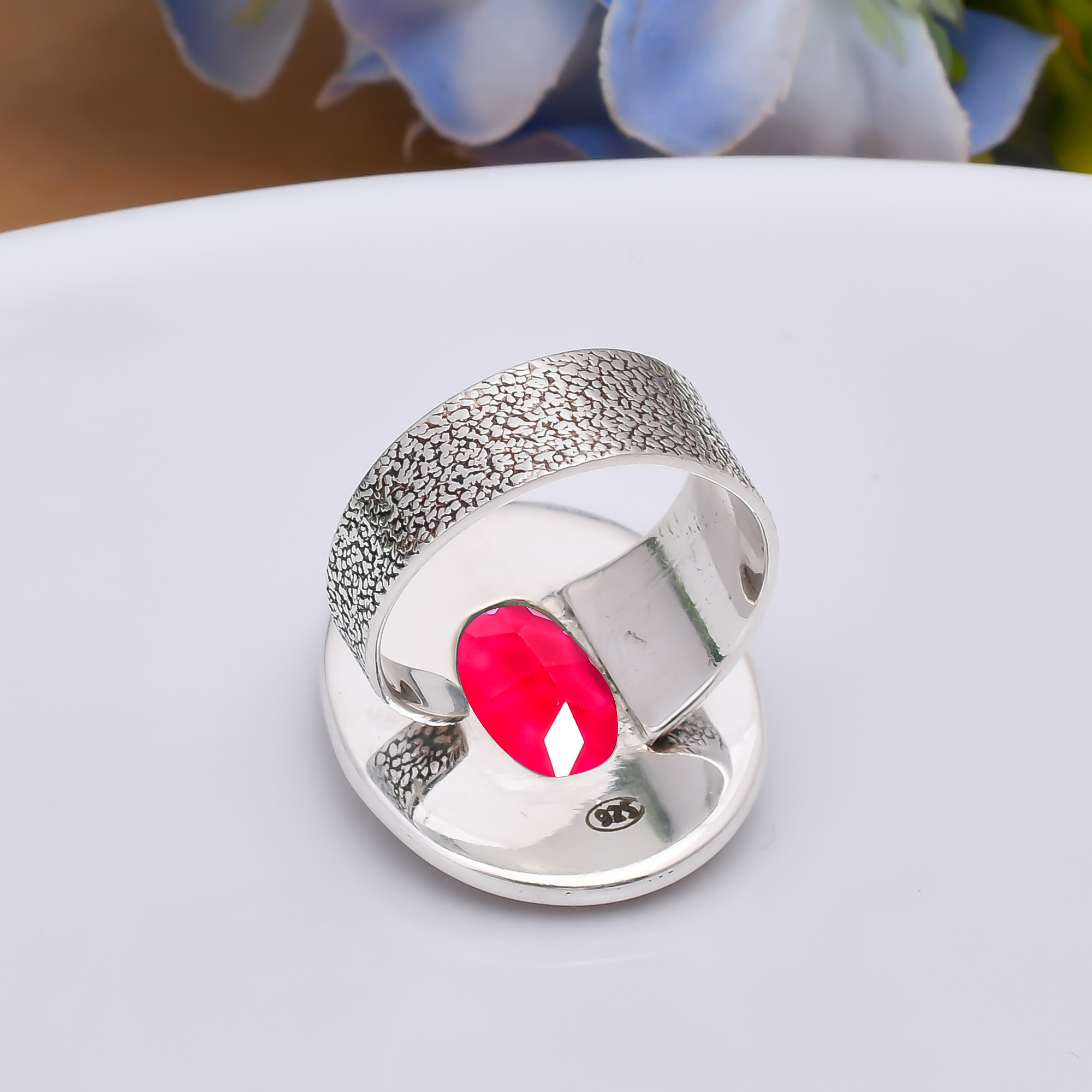 Pink Rubellite Tourmaline - Simulated 925 Sterling Silver Ring