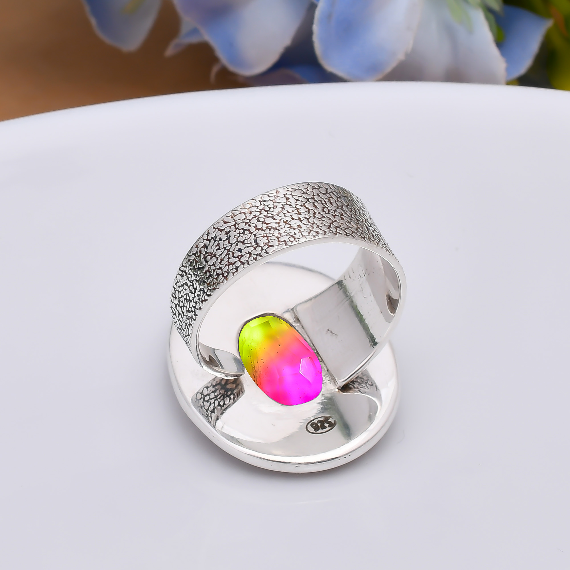 Bi-Colour Tourmaline - Simulated 925 Sterling Silver Ring