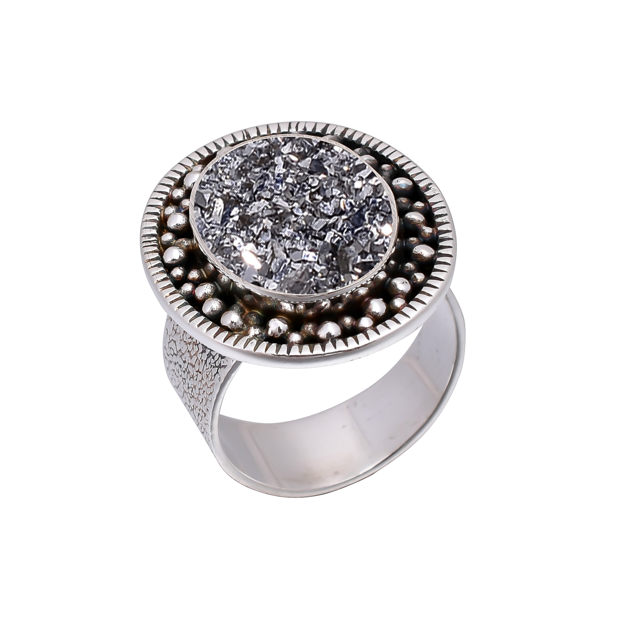 Silver Titanium Agate Drusy 925 Sterling Silver Ring