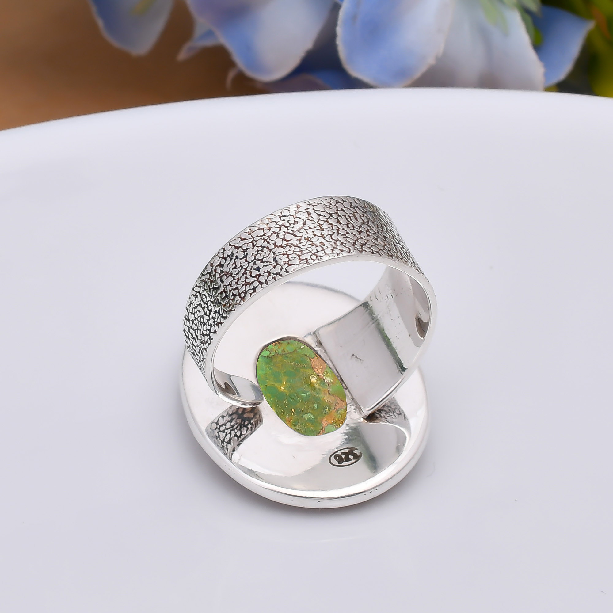 Copper Green Turquoise 925 Sterling Silver Ring