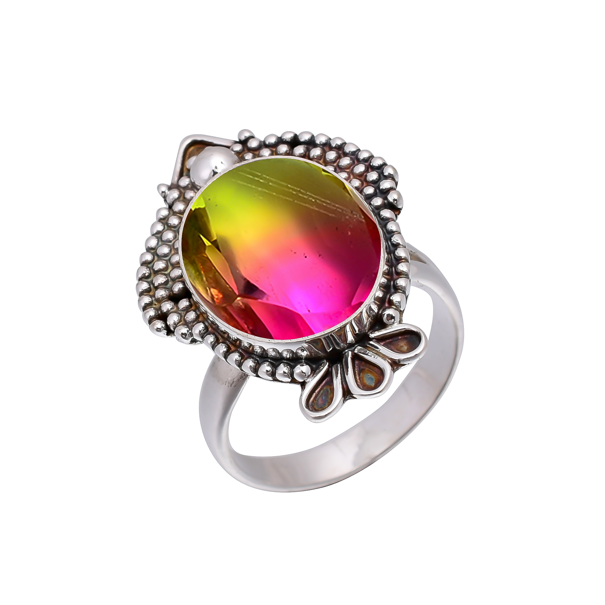 Bi-Colour Tourmaline - Simulated 925 Sterling Silver Ring