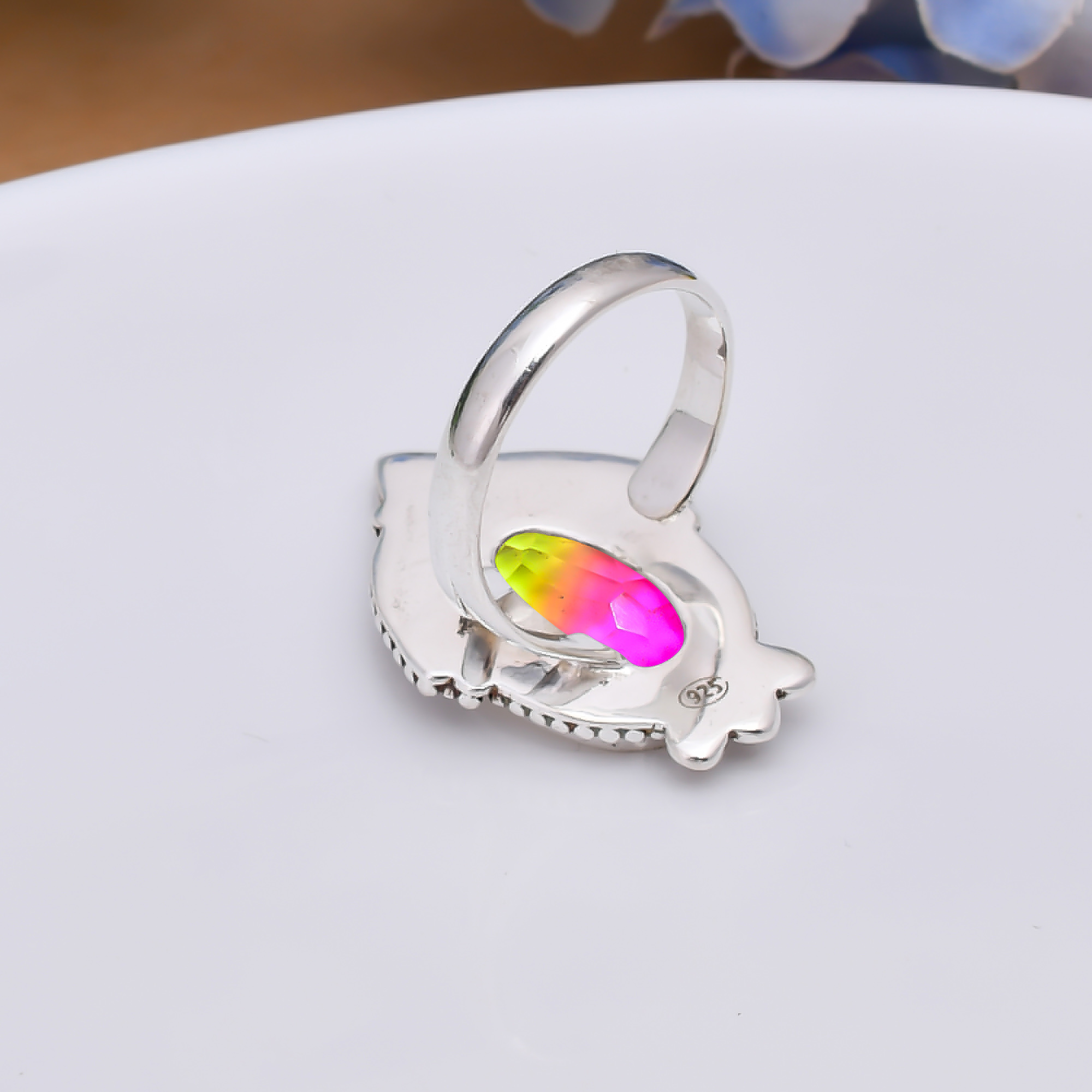 Bi-Colour Tourmaline - Simulated 925 Sterling Silver Ring