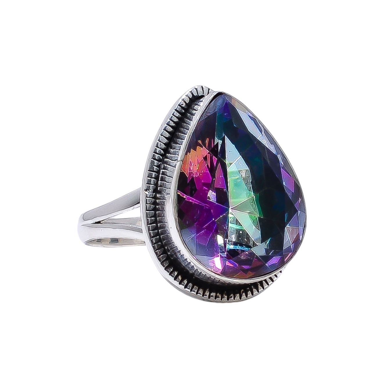 Rainbow Mystic Fire Topaz - Simulated 925 Sterling Silver Ring