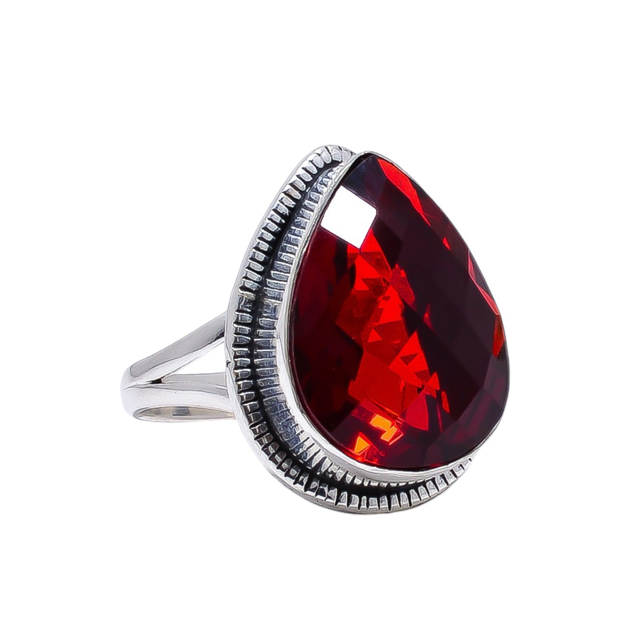 Red Garnet - Simulated 925 Sterling Silver Ring