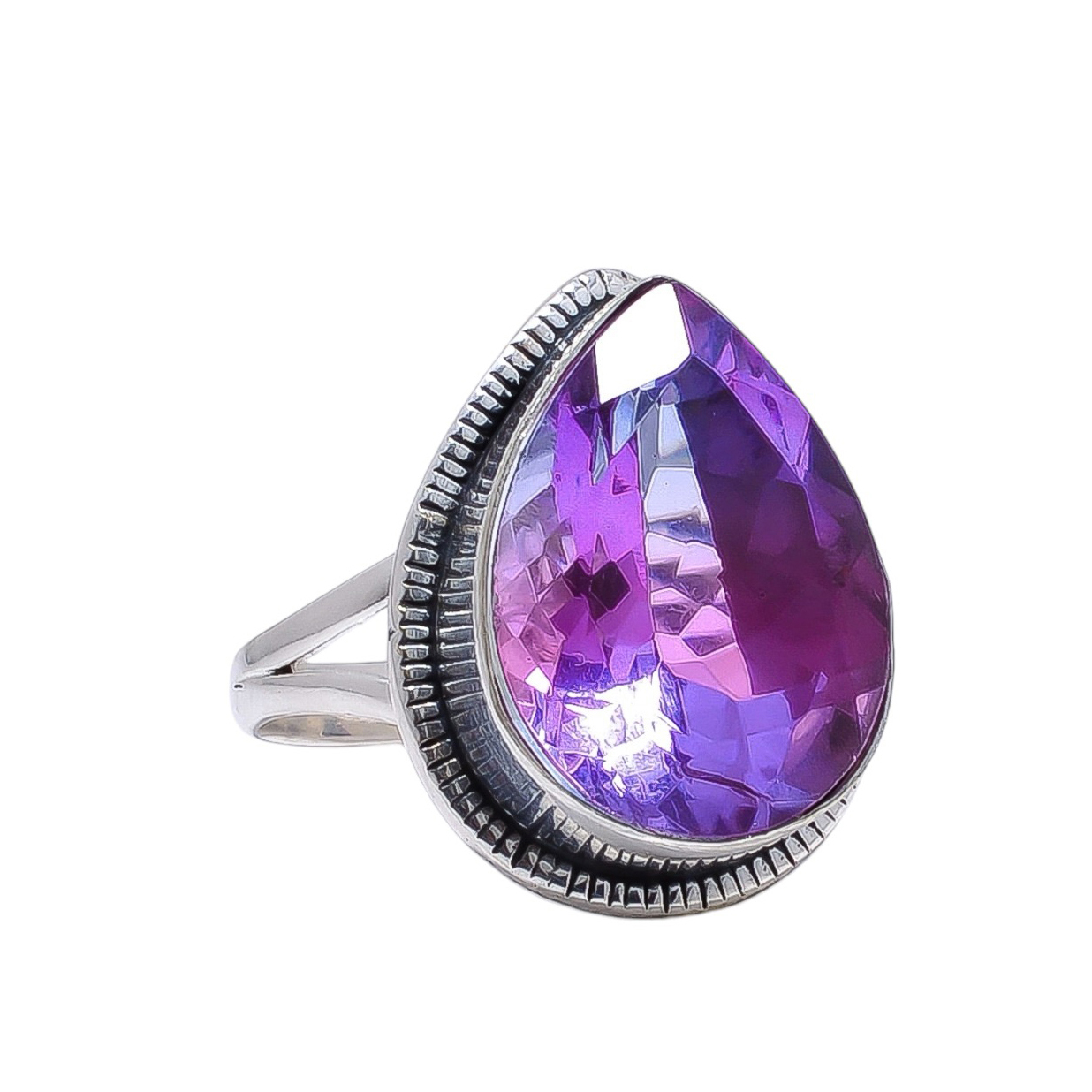 Lavender Bi-Colour Tourmaline - Simulated 925 Sterling Silver Ring
