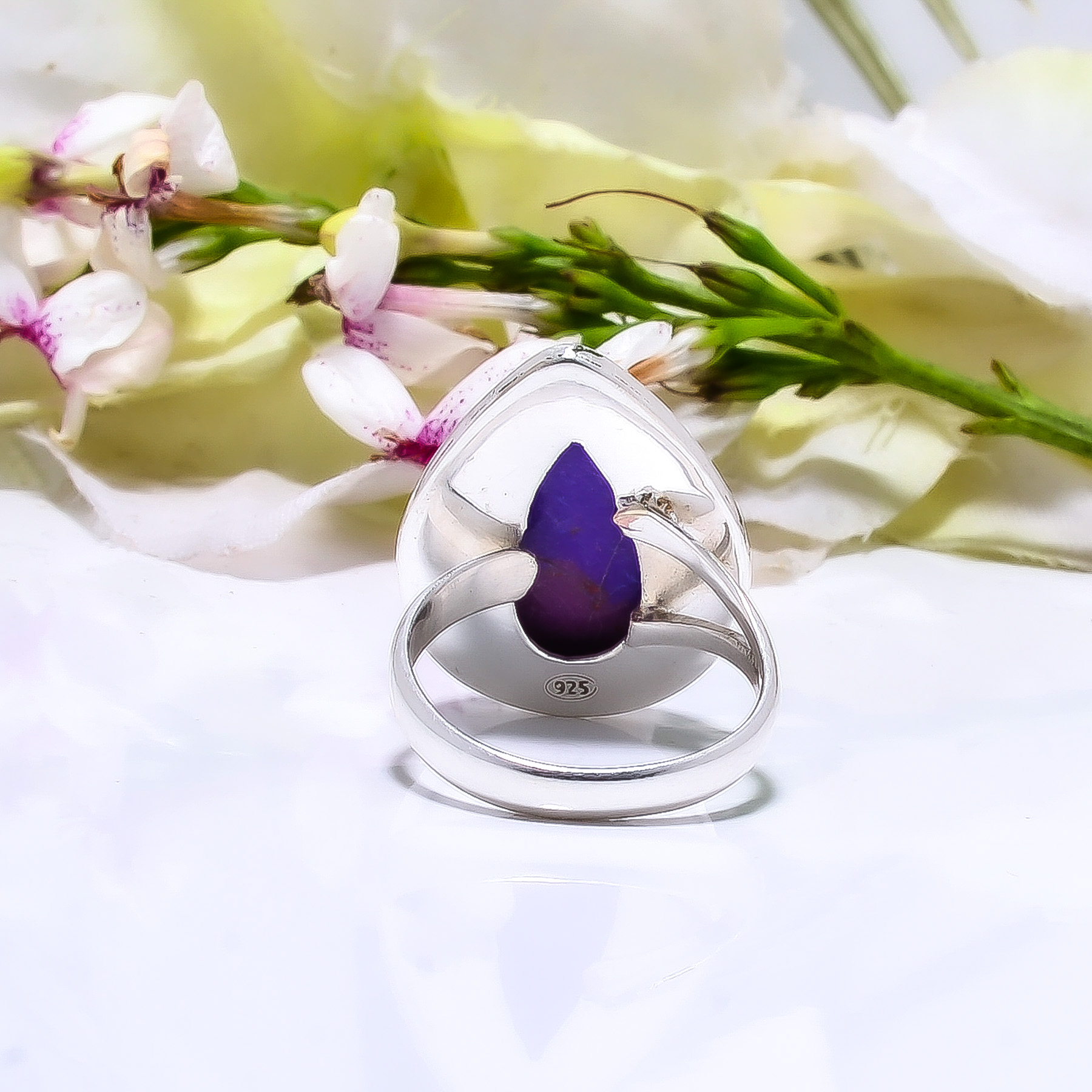 Copper Purple Turquoise - Simulated 925 Sterling Silver Ring