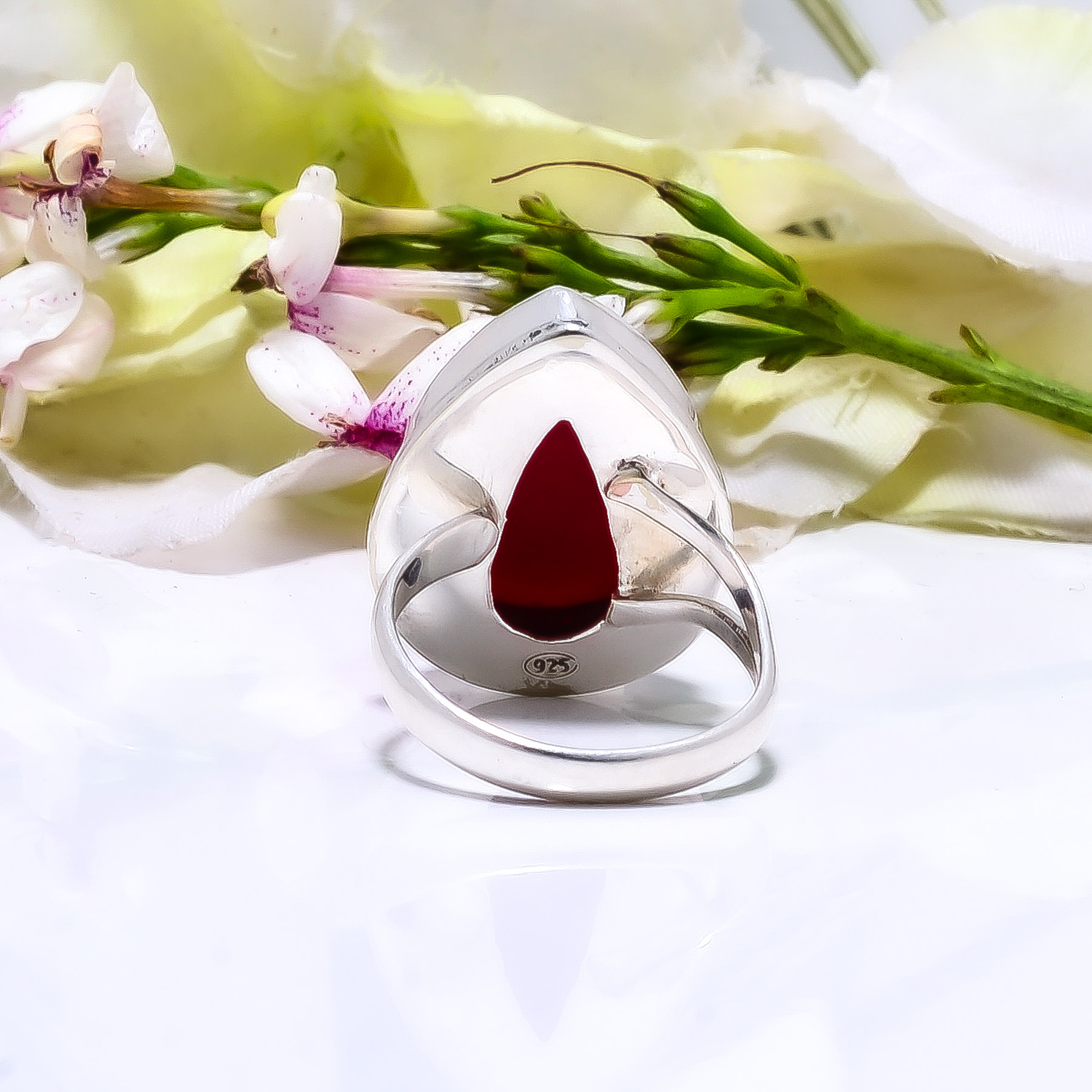 Red Coral - Simulated 925 Sterling Silver Ring