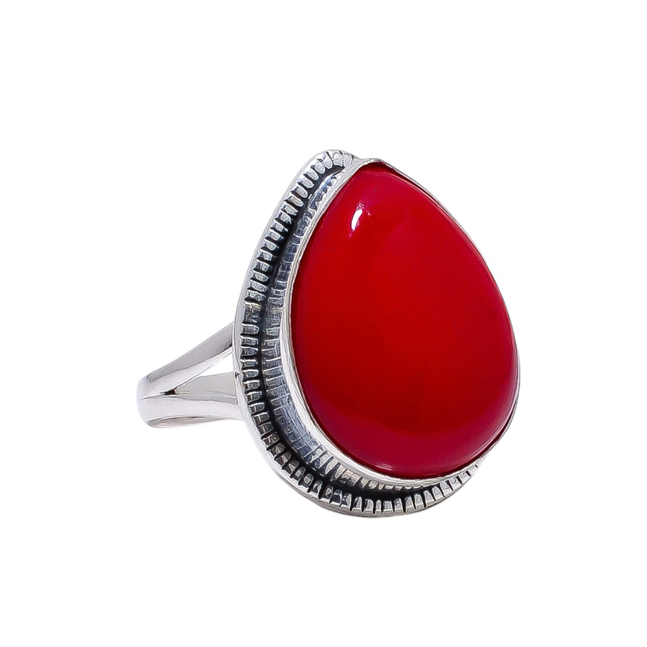 Red Coral - Simulated 925 Sterling Silver Ring