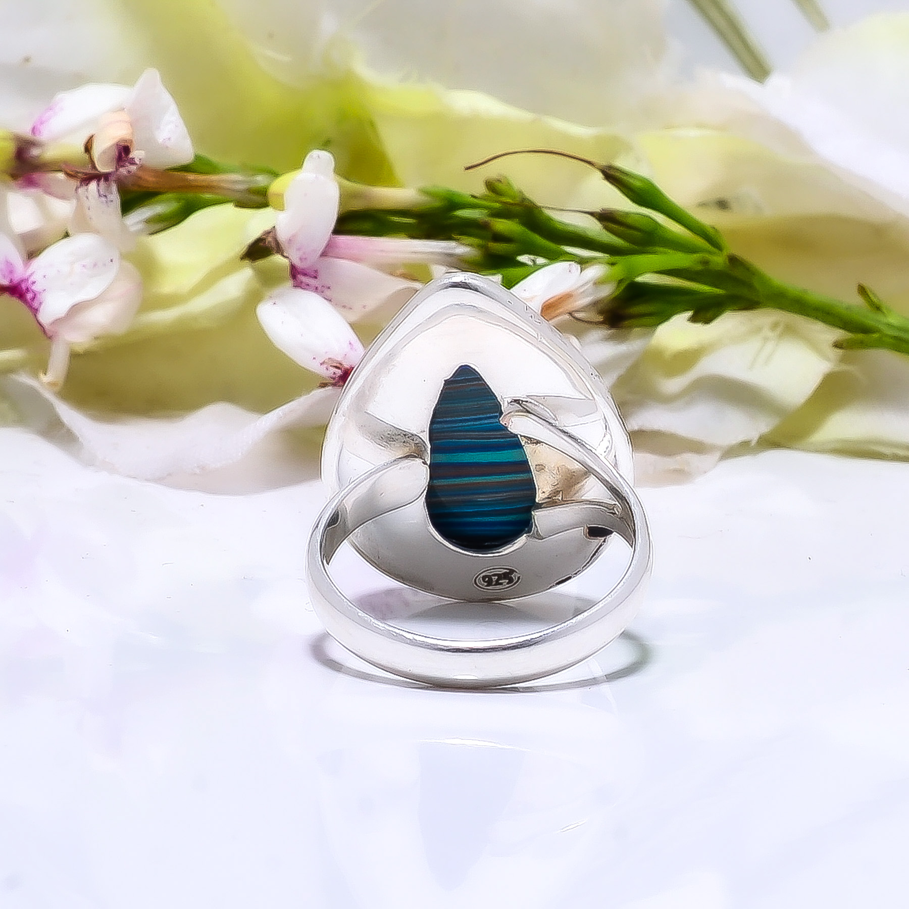 Blue Rainbow Calsilica - Simulated 925 Sterling Silver Ring