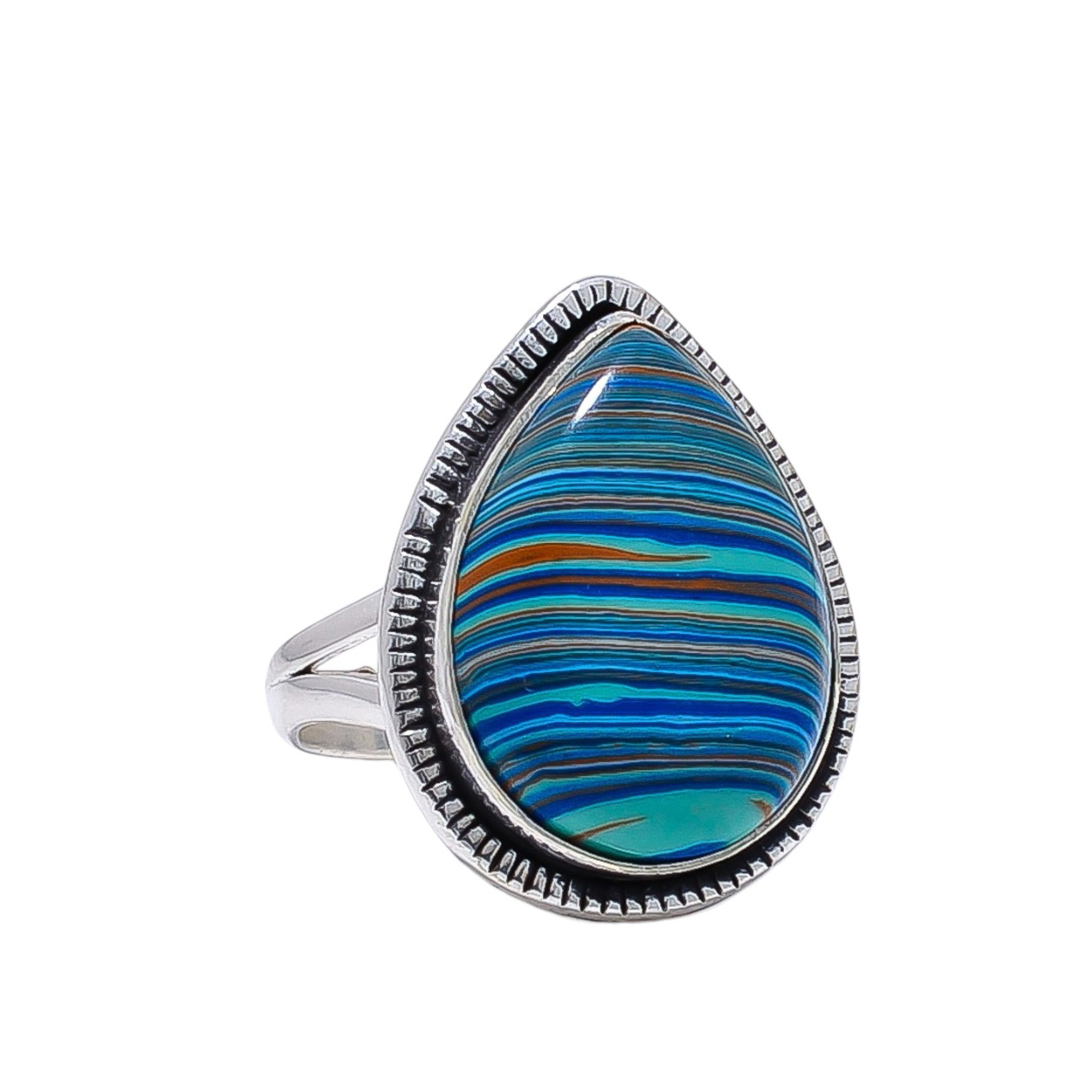 Blue Rainbow Calsilica - Simulated 925 Sterling Silver Ring