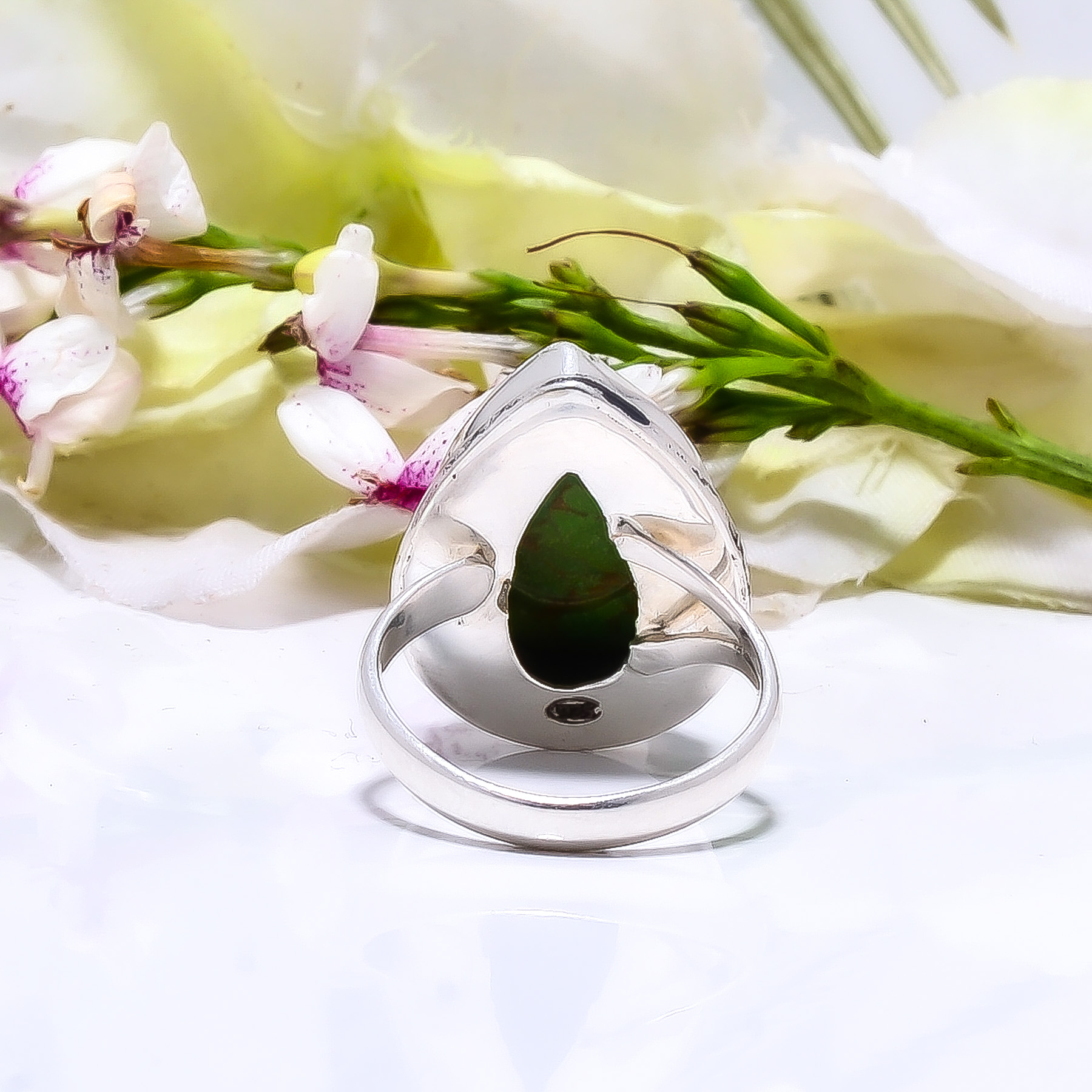 Copper Green Turquoise - Simulated 925 Sterling Silver Ring