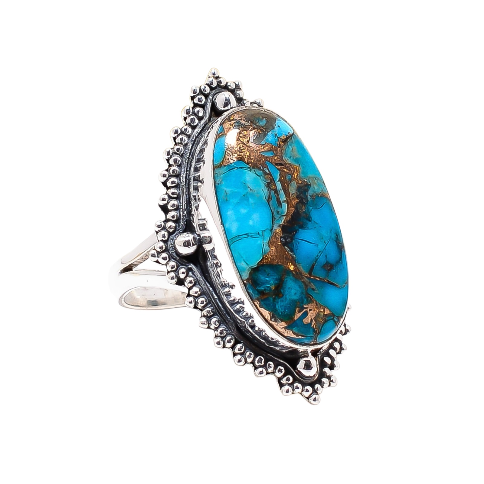 Copper Blue Turquoise 925 Sterling Silver Ring