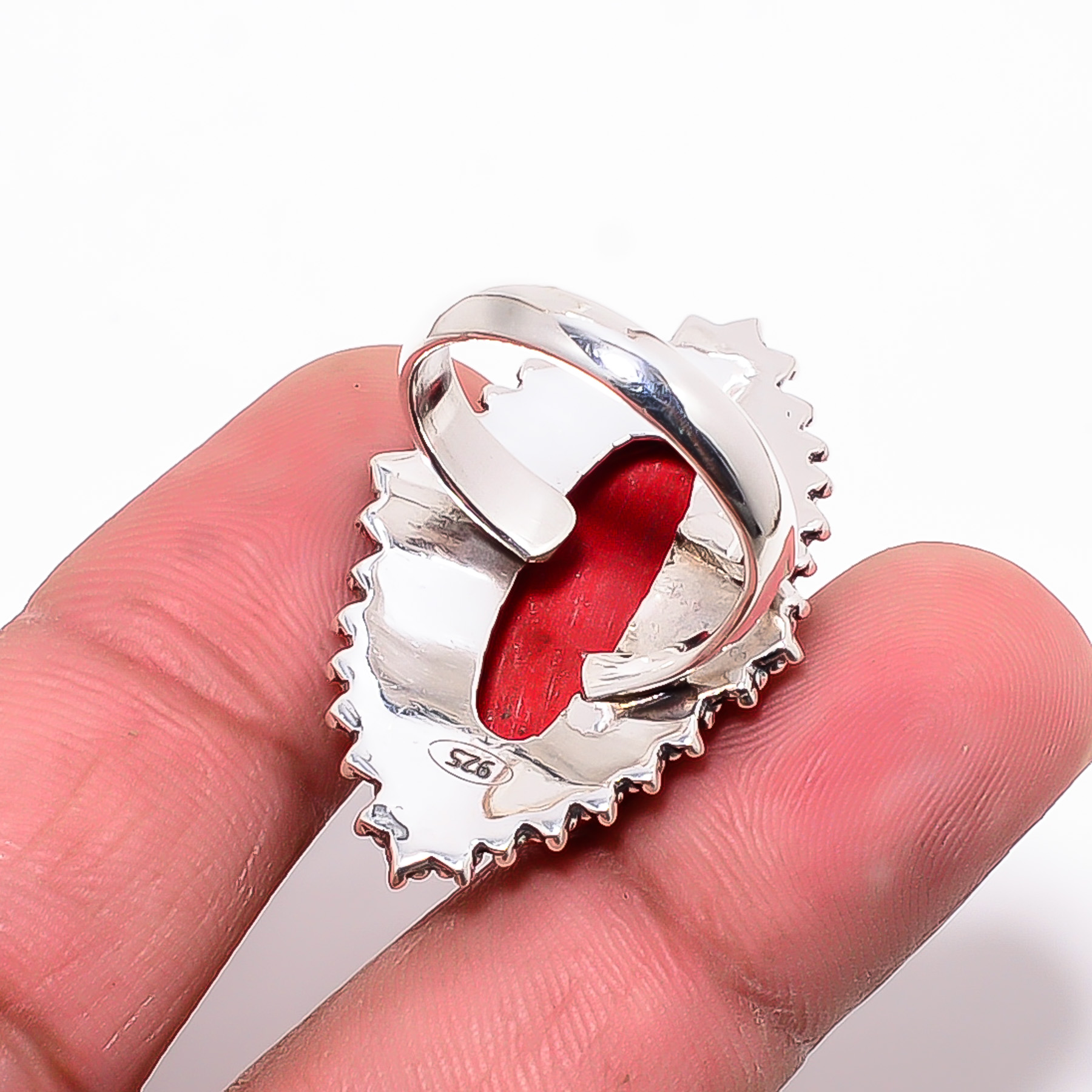 Red Coral - Simulated 925 Sterling Silver Ring