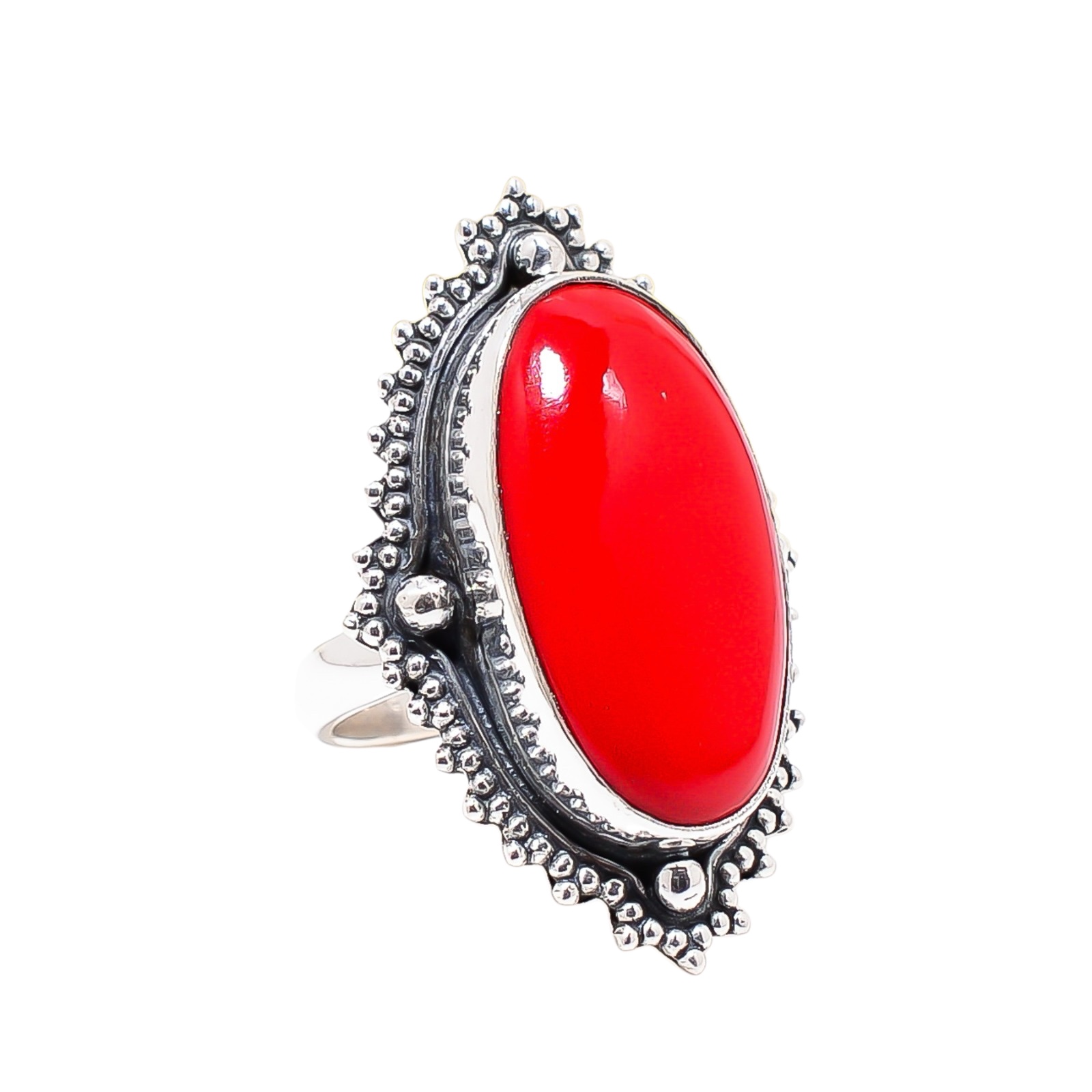 Red Coral - Simulated 925 Sterling Silver Ring