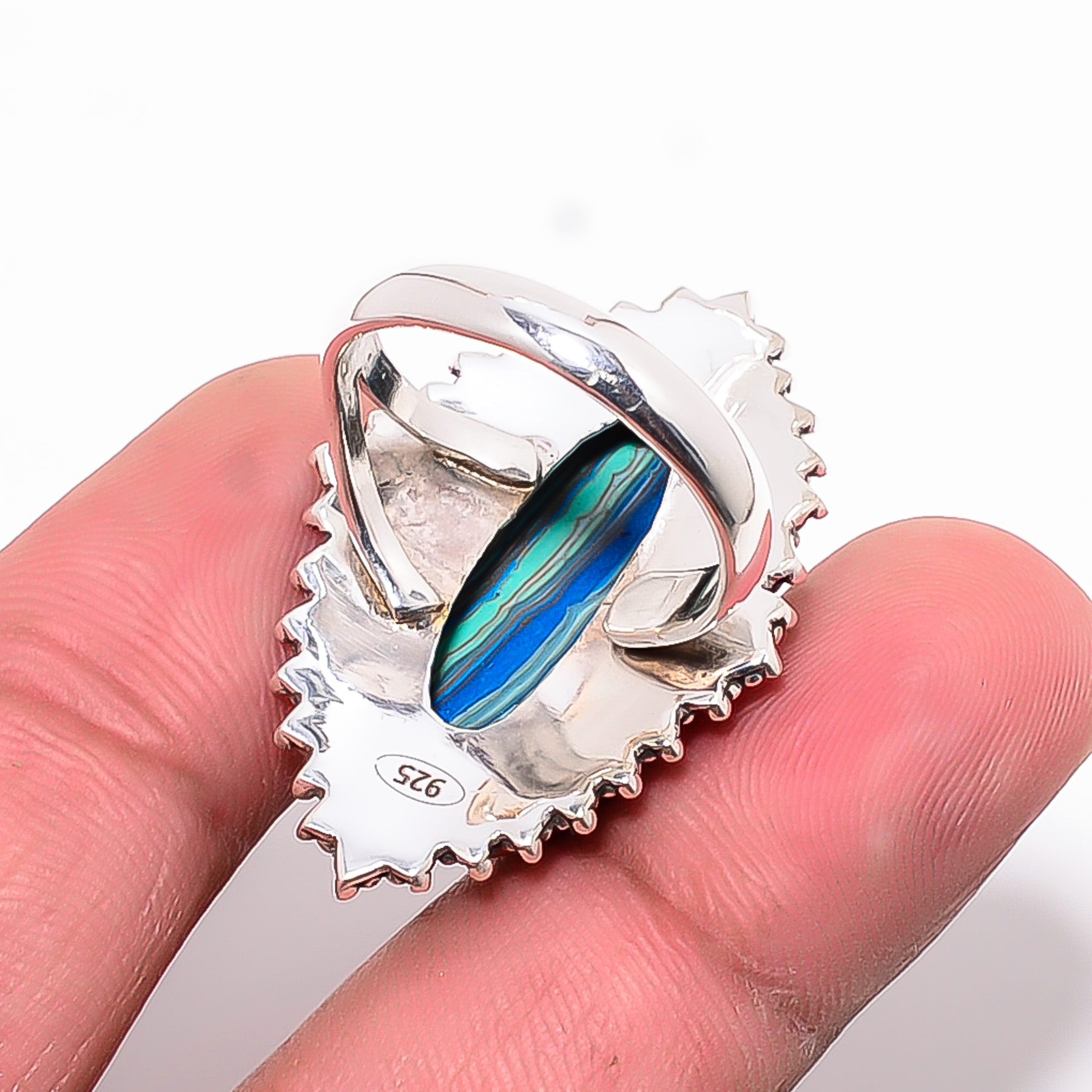 Blue Rainbow Calsilica - Simulated 925 Sterling Silver Ring