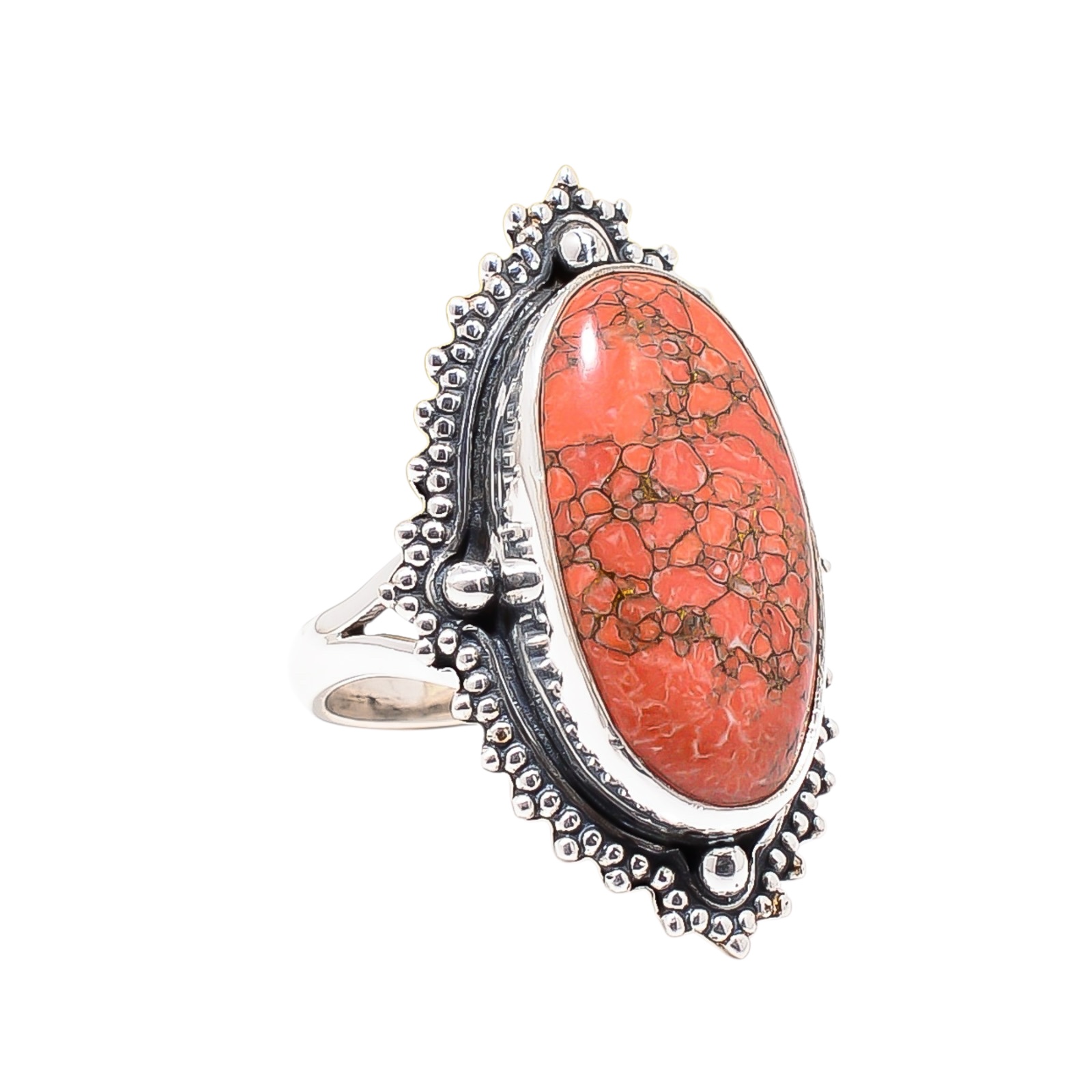 Copper Red Turquoise - Simulated 925 Sterling Silver Ring