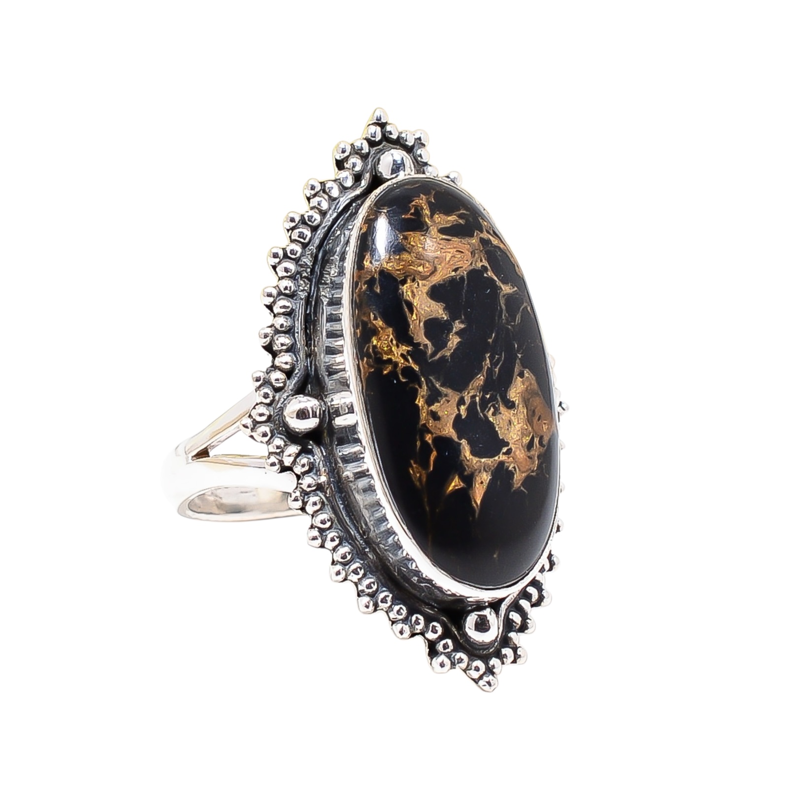 Copper Black Turquoise - Simulated 925 Sterling Silver Ring
