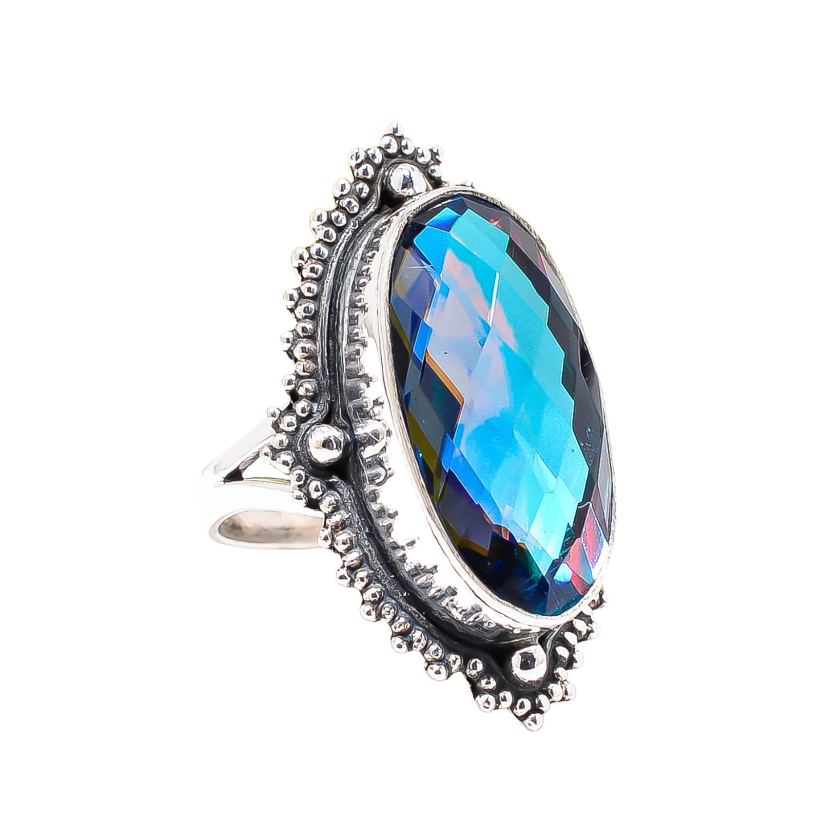 Black Rainbow Mystic Fire Topaz - Simulated 925 Sterling Silver Ring