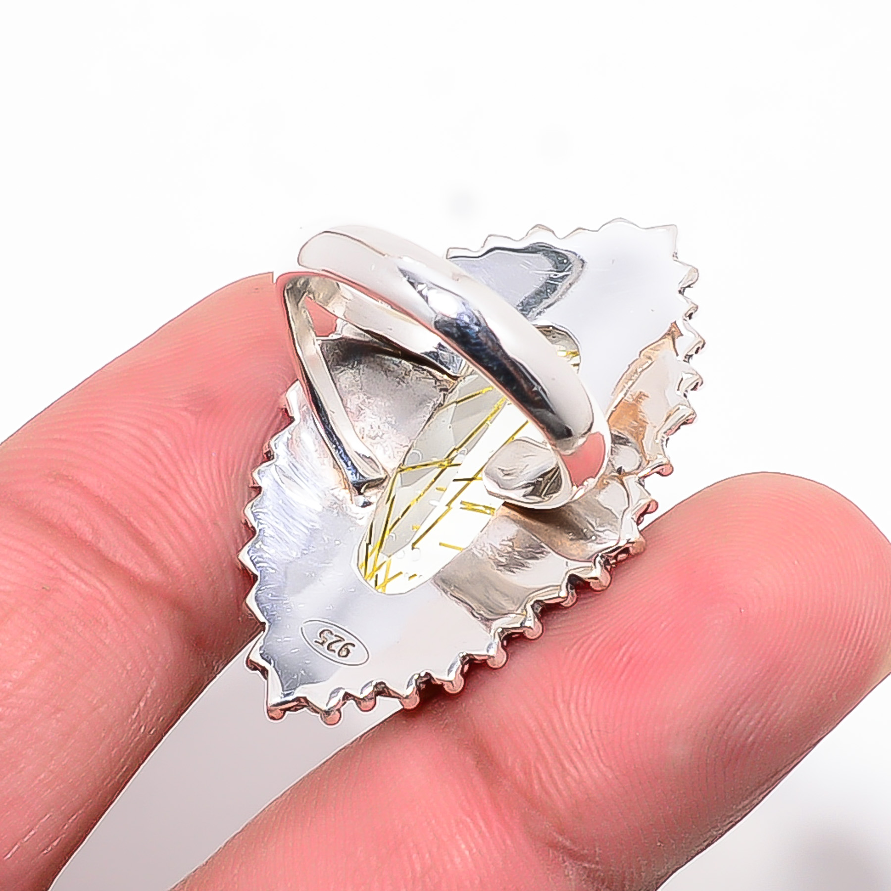 Golden Rutilated Quartz - Simulated 925 Sterling Silver Ring