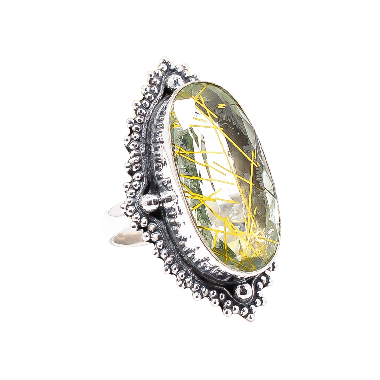 Golden Rutilated Quartz - Simulated 925 Sterling Silver Ring