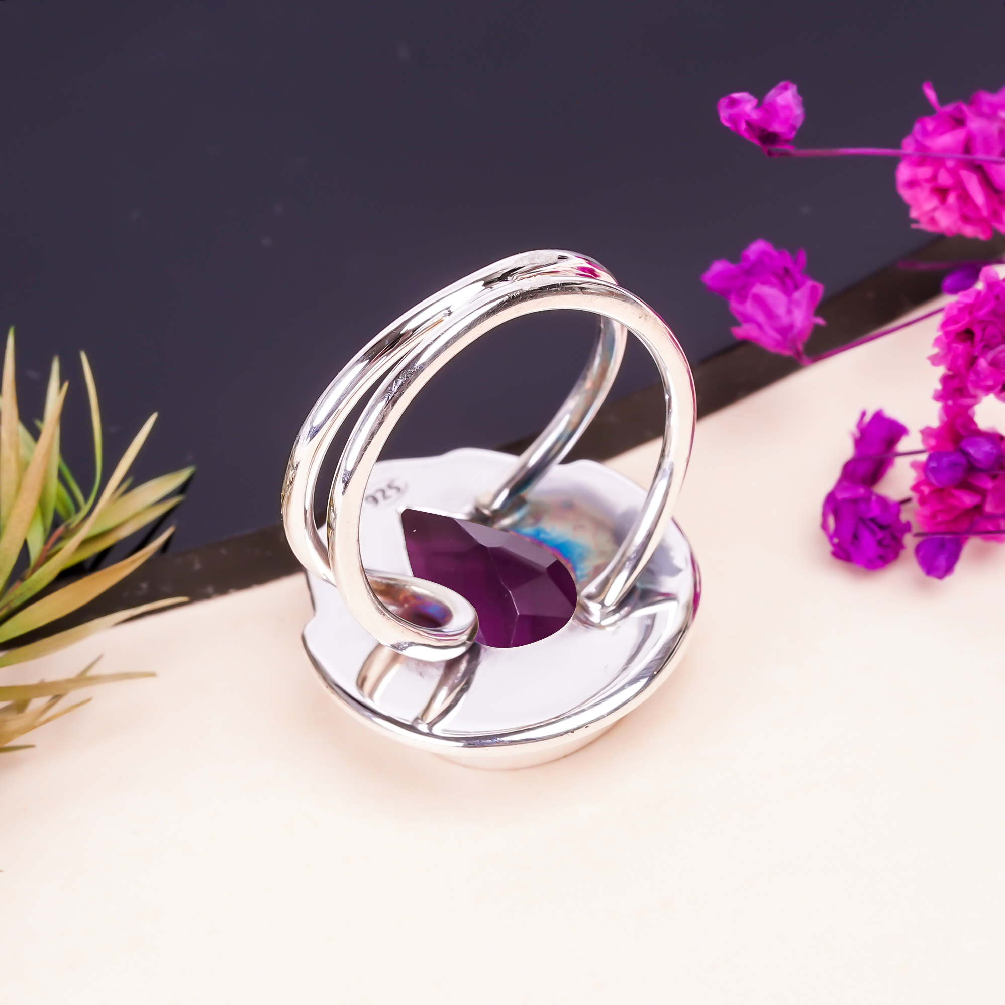 Purple Amethyst - Simulated Gemstone 925 Sterling Silver Ring