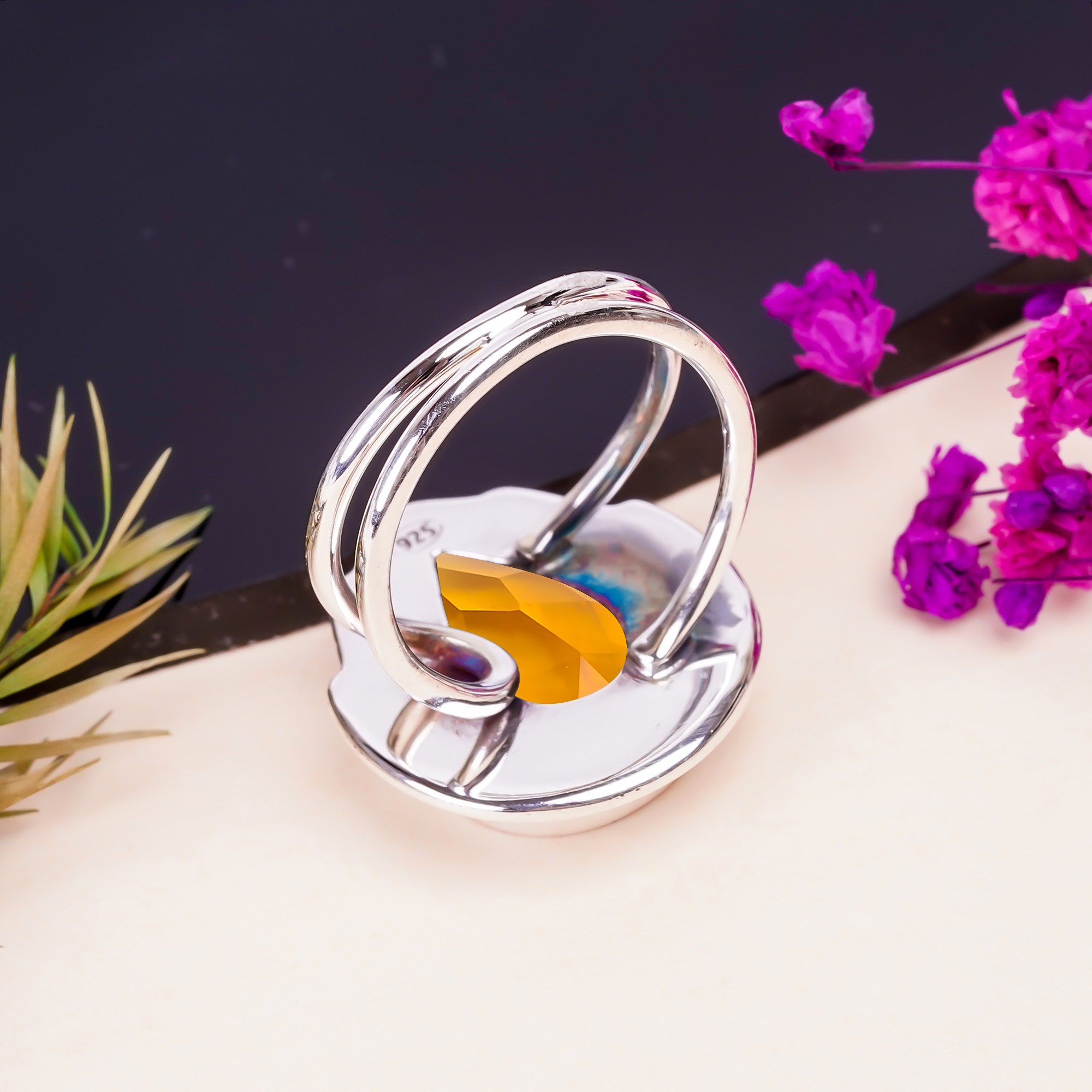 Citrine - Simulated Gemstone 925 Sterling Silver Ring