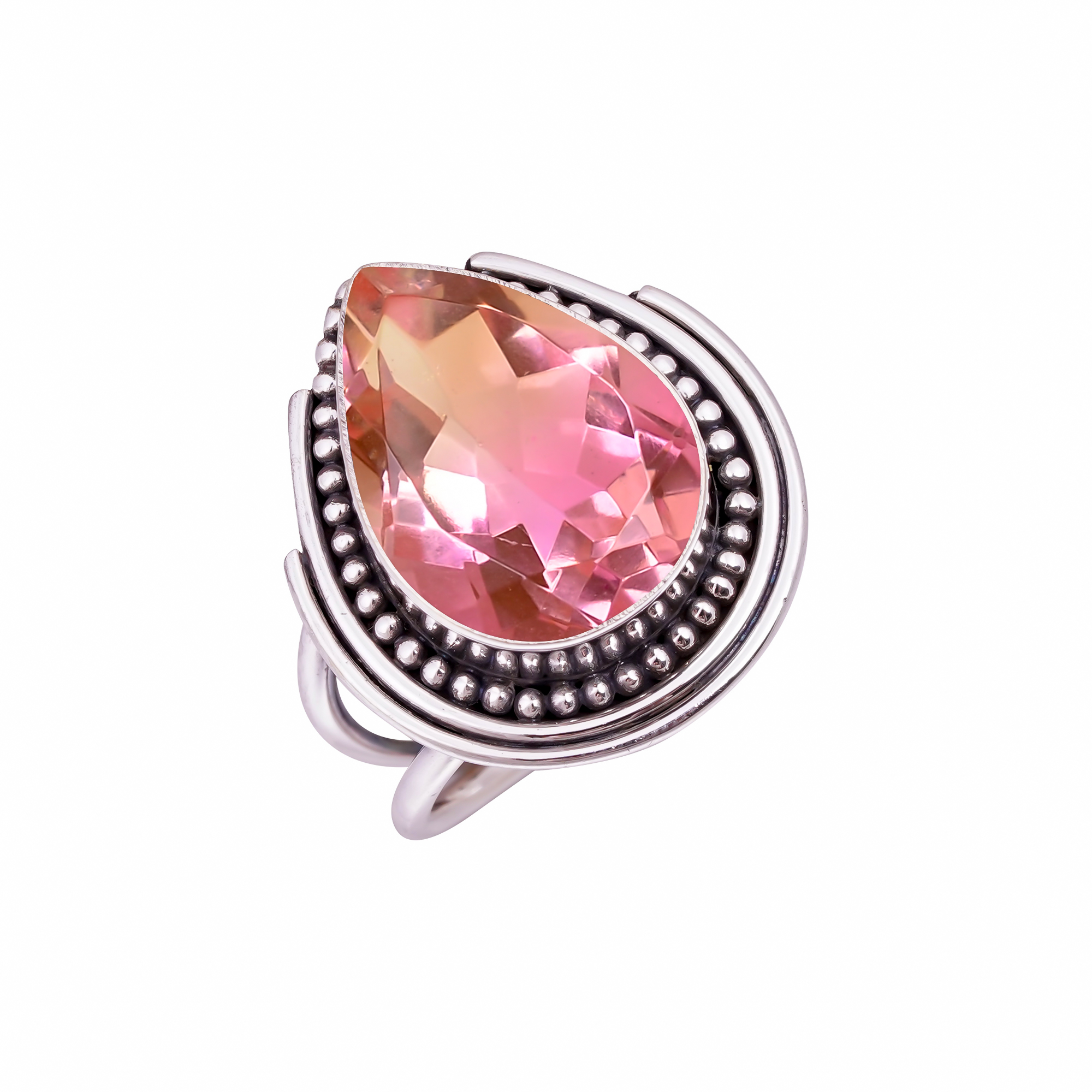 Bi-Colour Tourmaline - Simulated Gemstone 925 Sterling Silver Ring