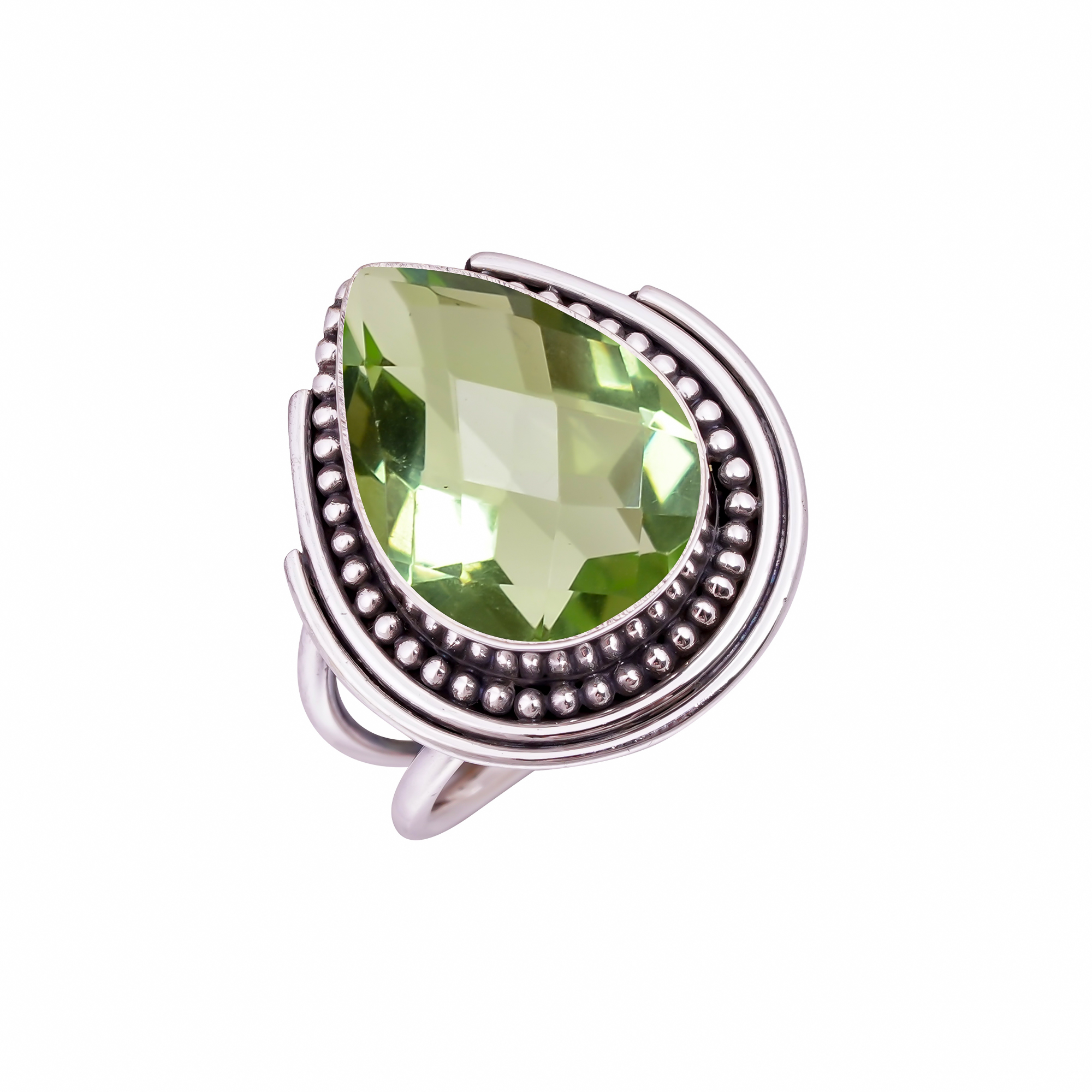 Green Amethyst - Simulated Gemstone 925 Sterling Silver Ring