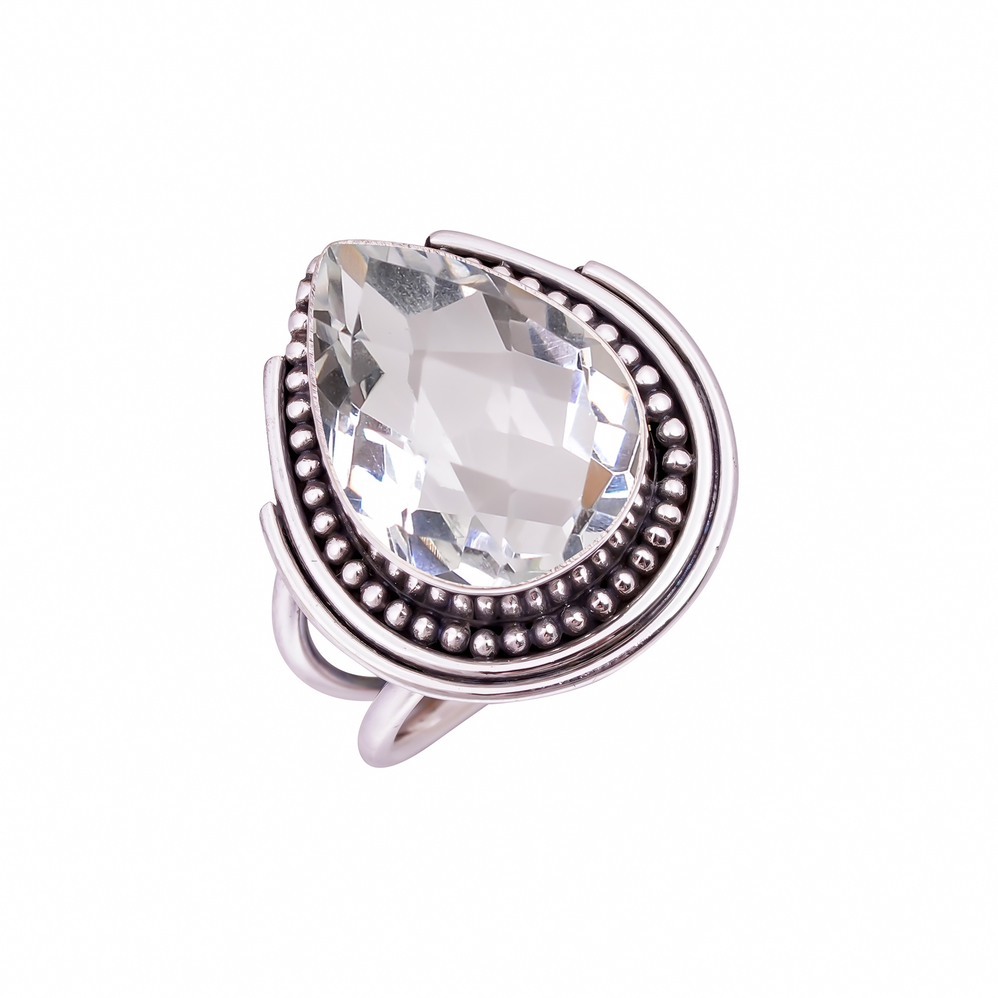White Topaz - Simulated Gemstone 925 Sterling Silver Ring