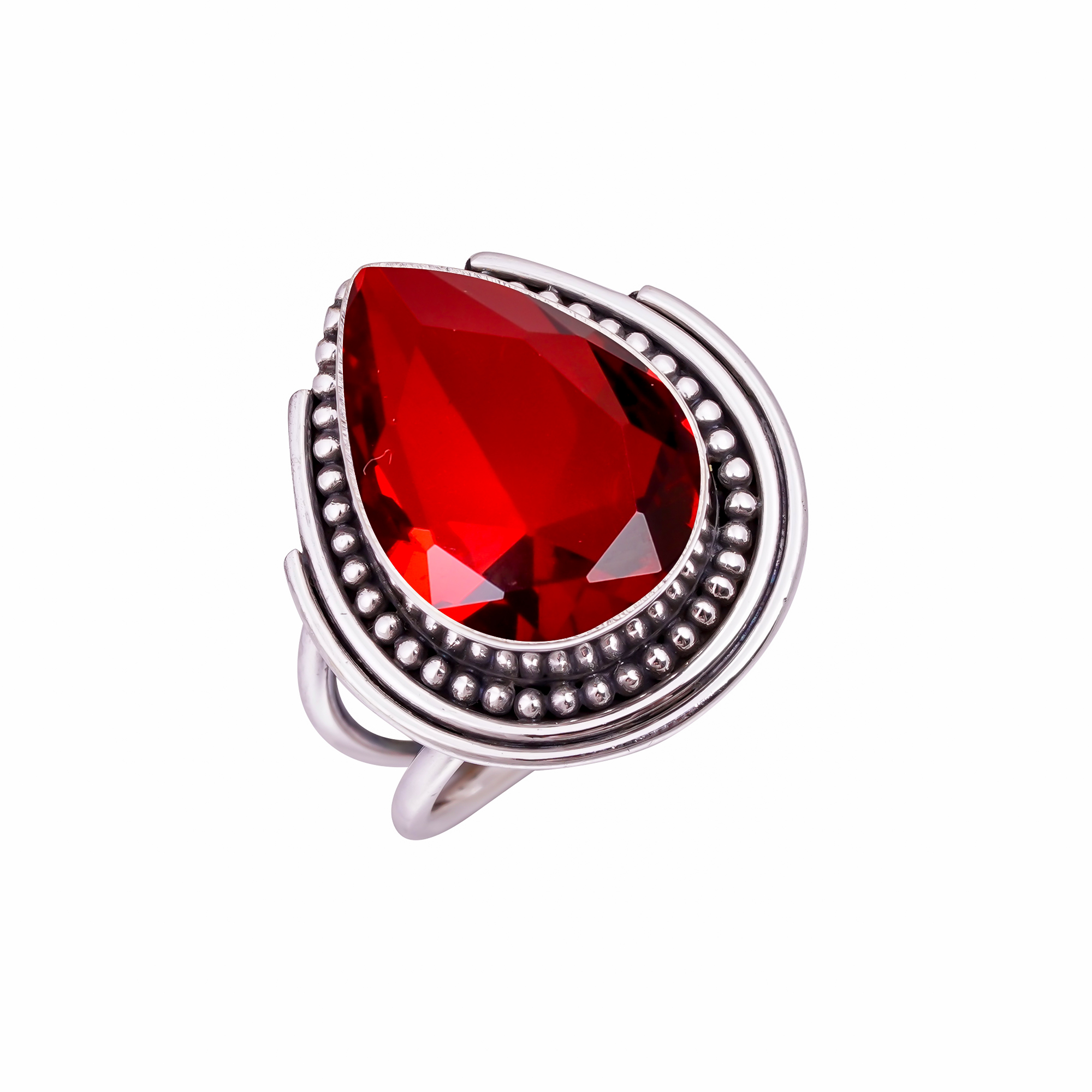 Red Garnet - Simulated Gemstone 925 Sterling Silver Ring