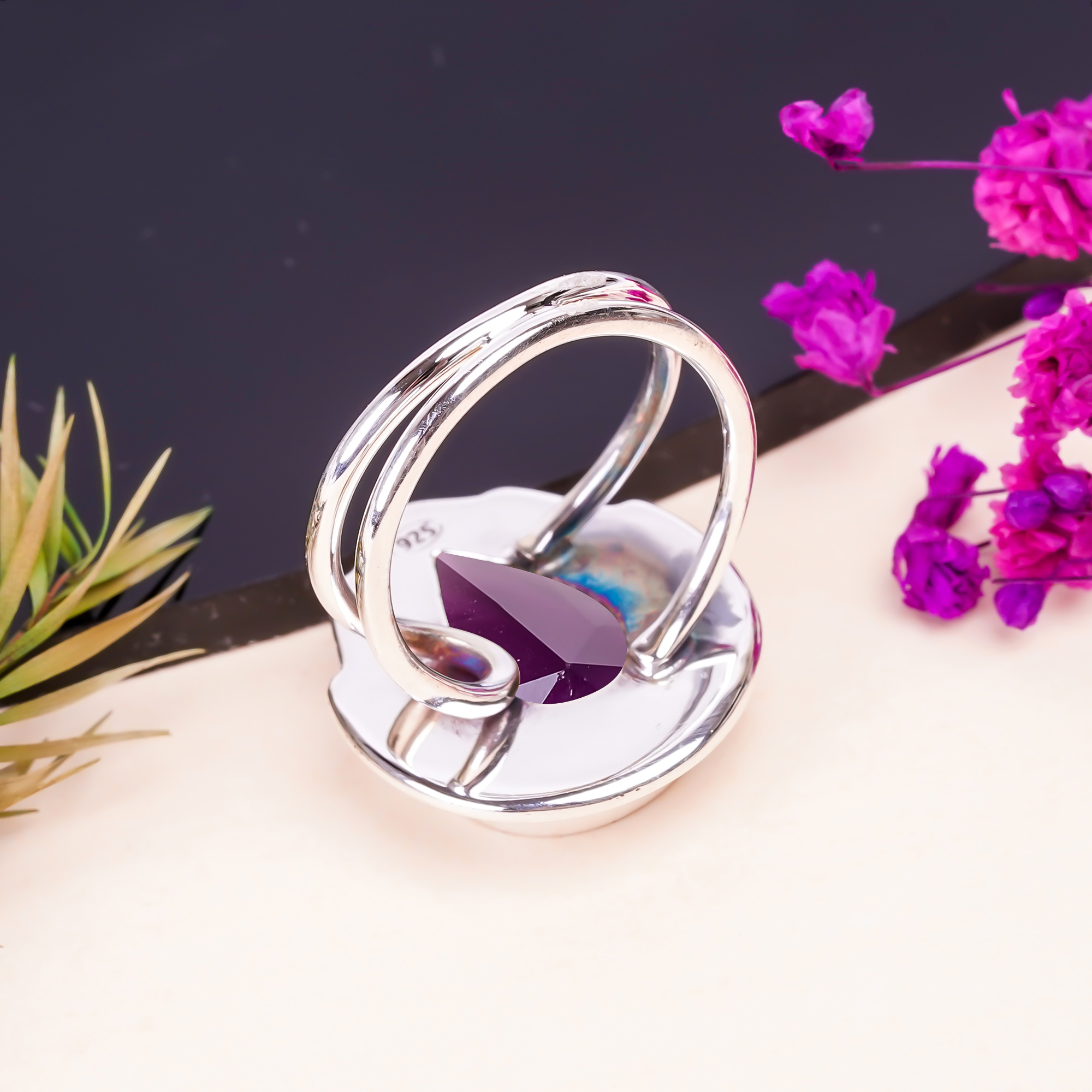 Purple Amethyst - Simulated Gemstone 925 Sterling Silver Ring