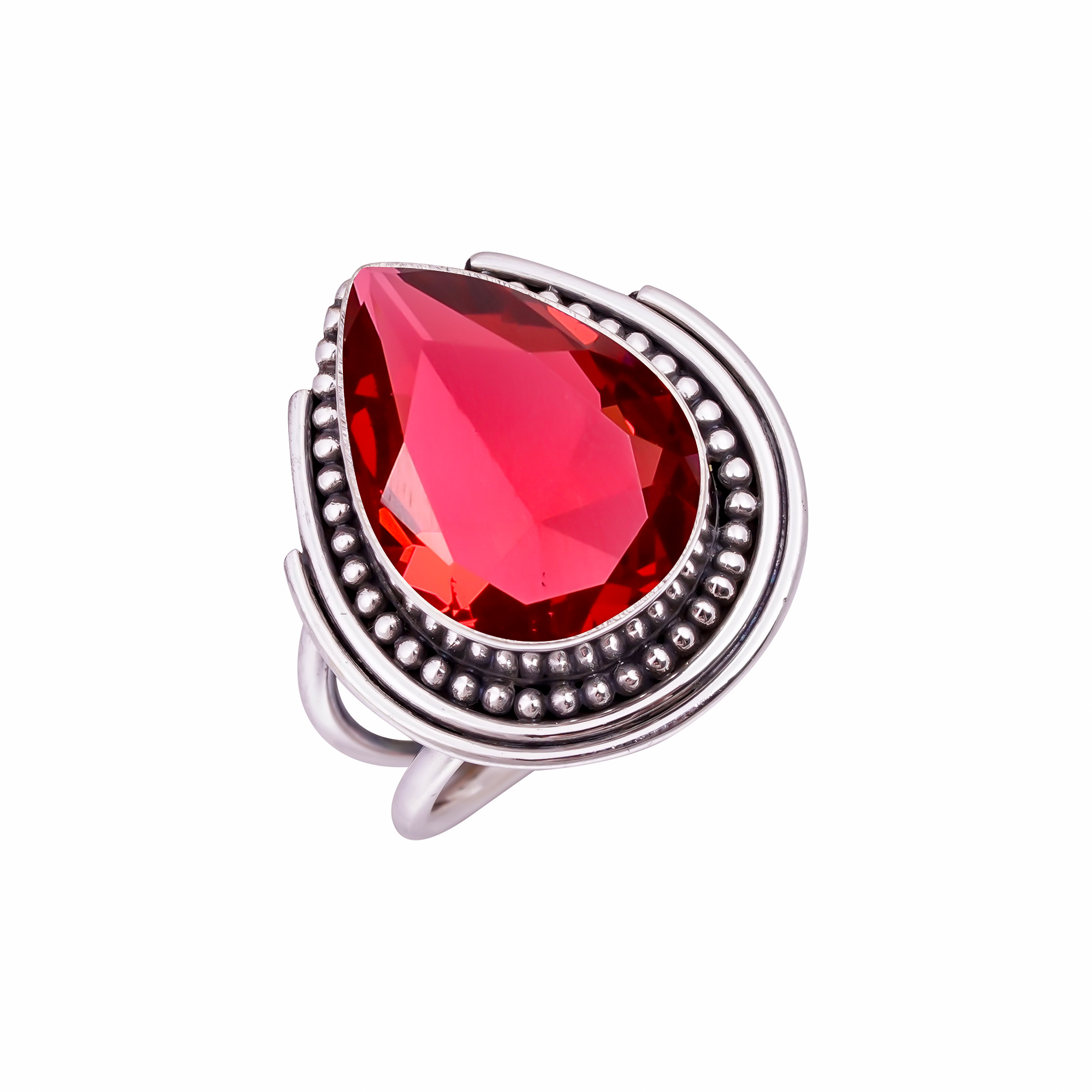 Pink Rubellite Tourmaline - Simulated Gemstone 925 Sterling Silver Ring